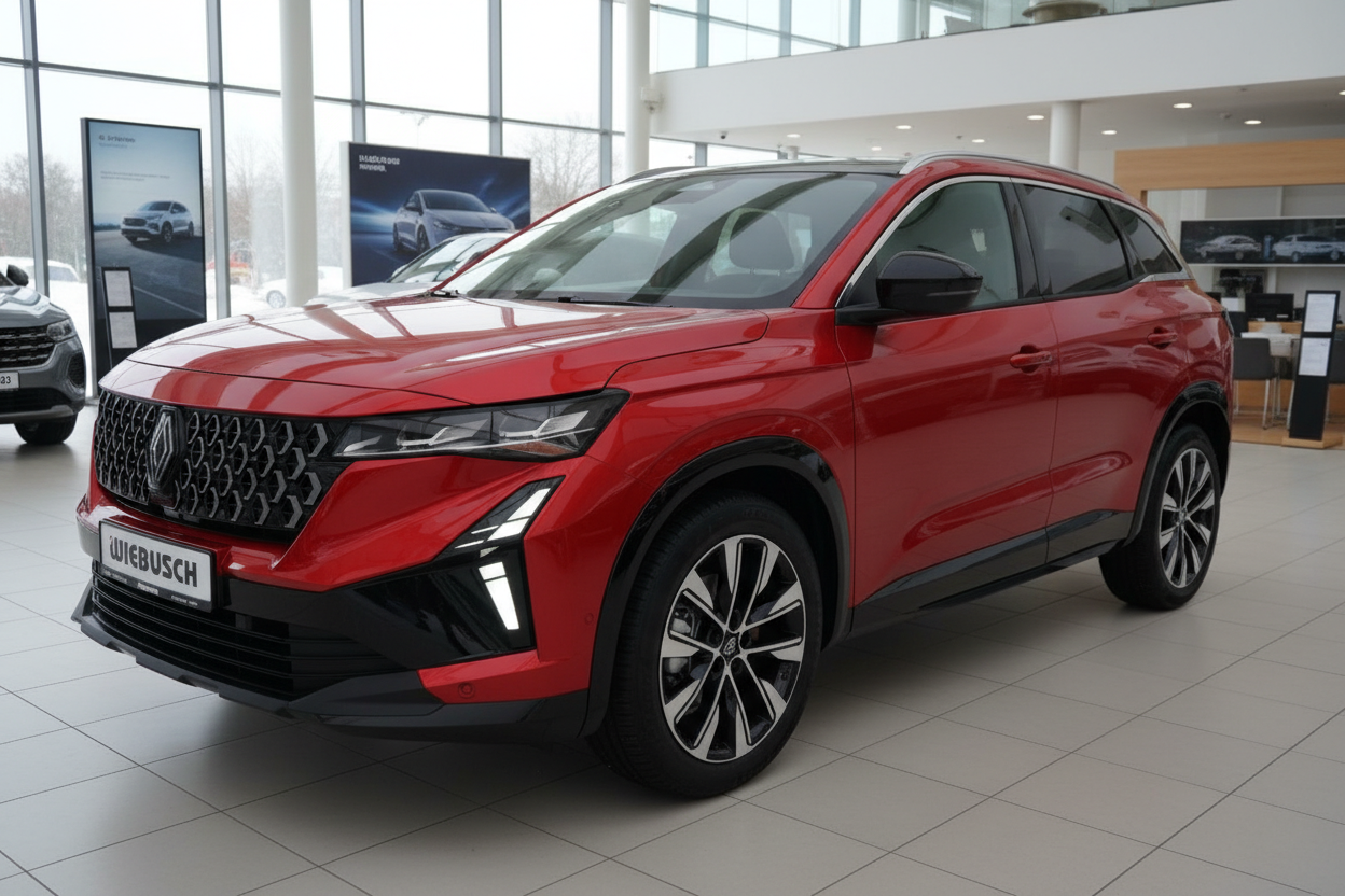 Roter Renault SUV im Autohaus Wiebusch – Frontansicht schräg rechts