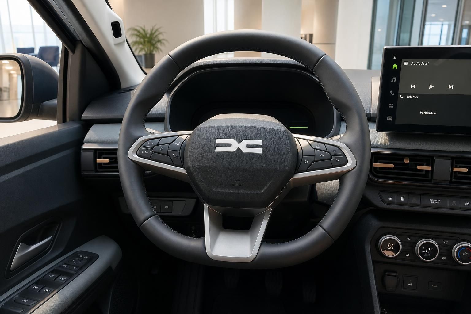 Dacia Cockpit mit Lenkrad und Infotainment-Display im Innenraum