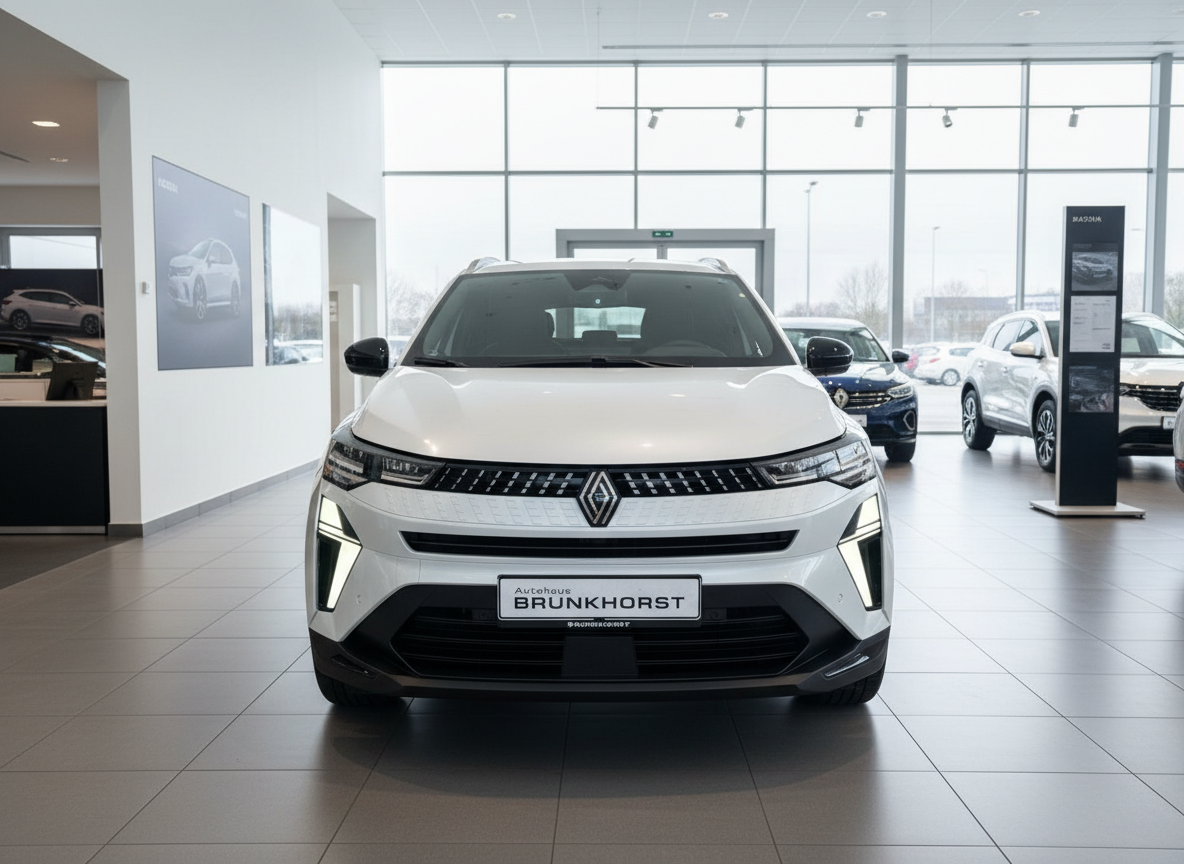Weißer Renault SUV Frontansicht im Autohaus Brunkhorst Showroom