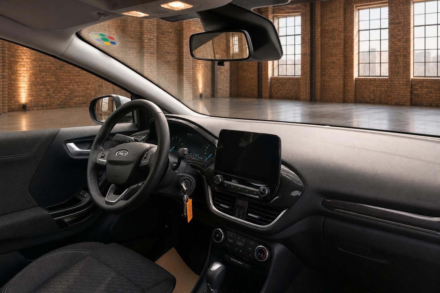 Ford Fiesta Innenraum – Cockpit mit Lenkrad, Touchscreen und Mittelkonsole