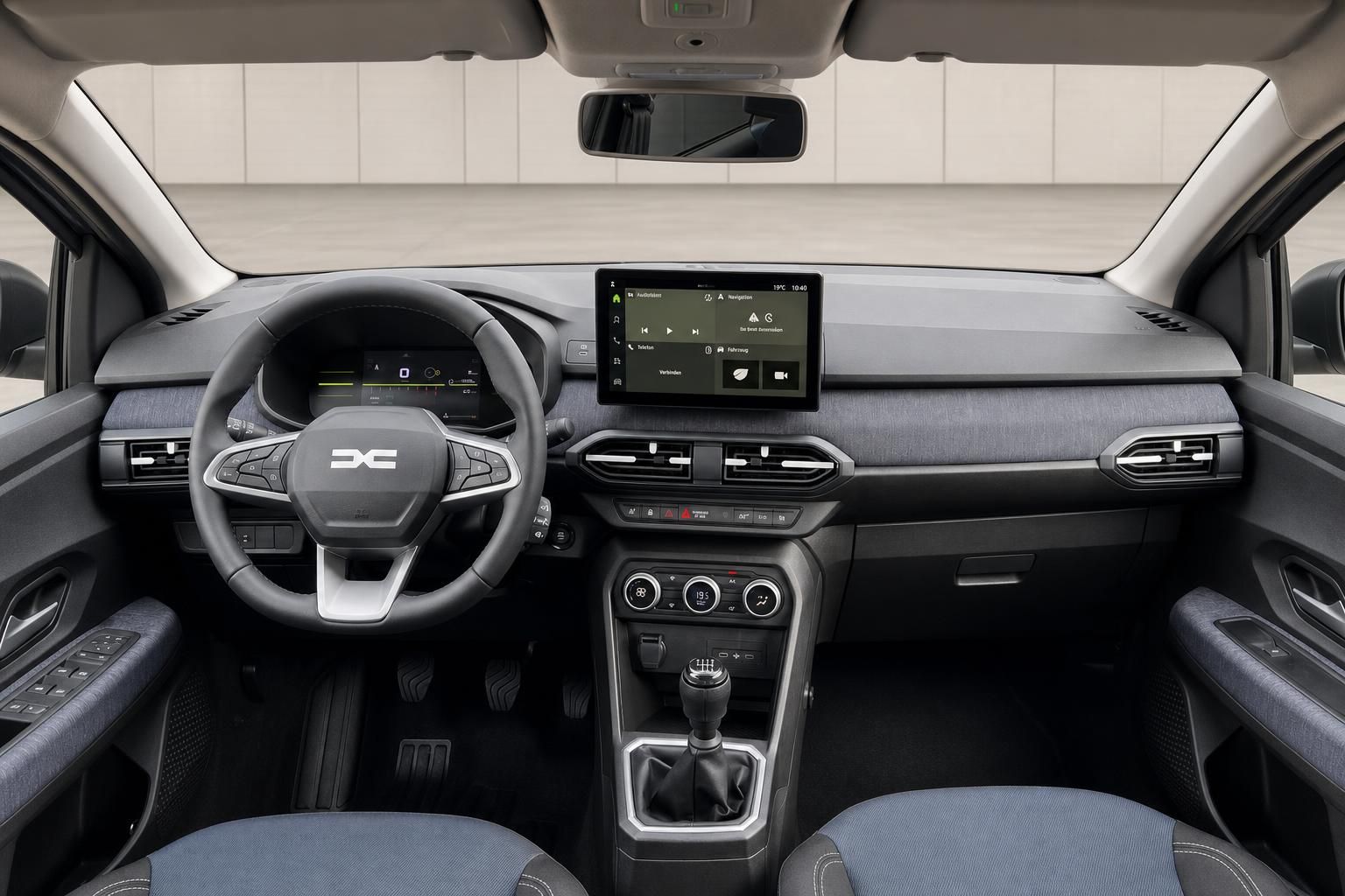 Dacia Sandero Cockpit - Lenkrad, Instrumententafel und Infotainment System Detailansicht
