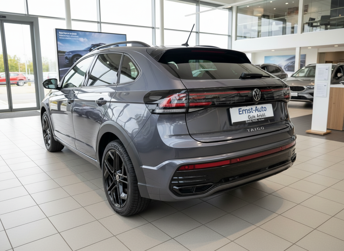 Volkswagen Taigo grau Heckansicht im Autohaus Ernst-Auto