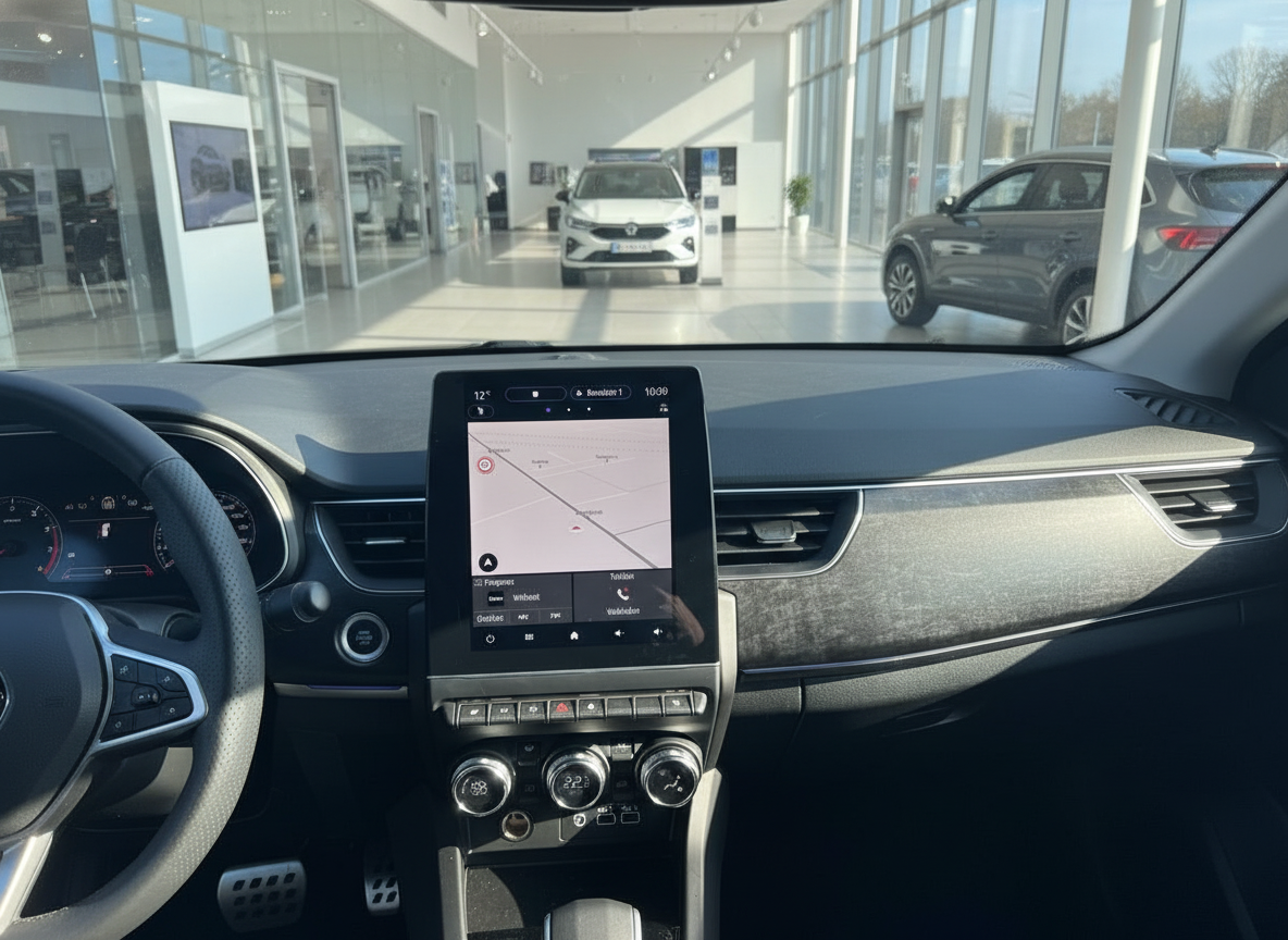 Renault Arkana Innenraum mit Infotainment-Display und Navigation im Autohaus