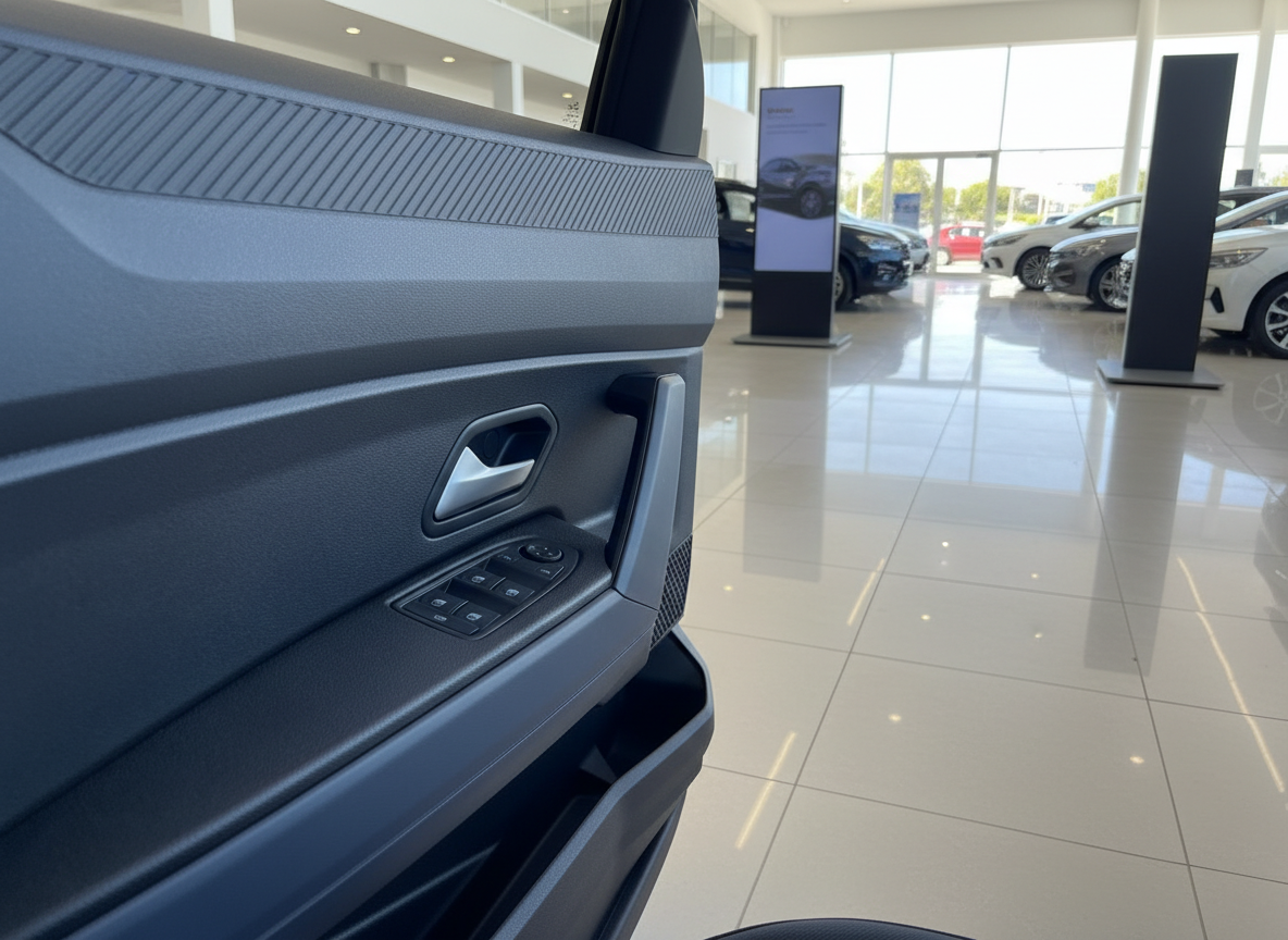 Fahrzeug Innenraum Türverkleidung mit Fensterheber-Schalter im Autohaus