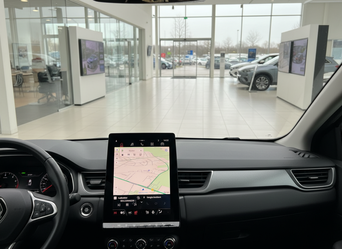 Renault Innenraum mit Touchscreen-Navigation im Autohaus-Showroom