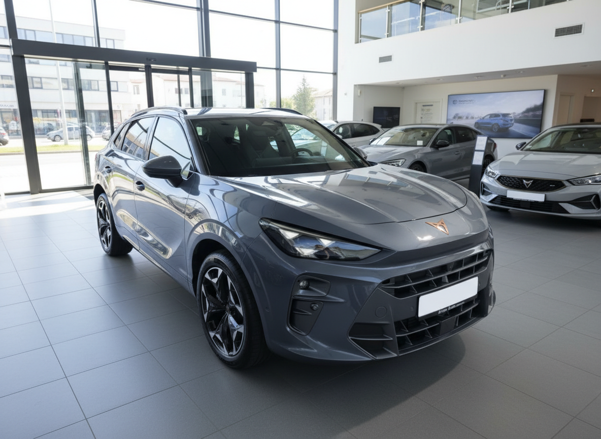 Cupra Formentor SUV in Grau im Autohaus Showroom – Frontansicht