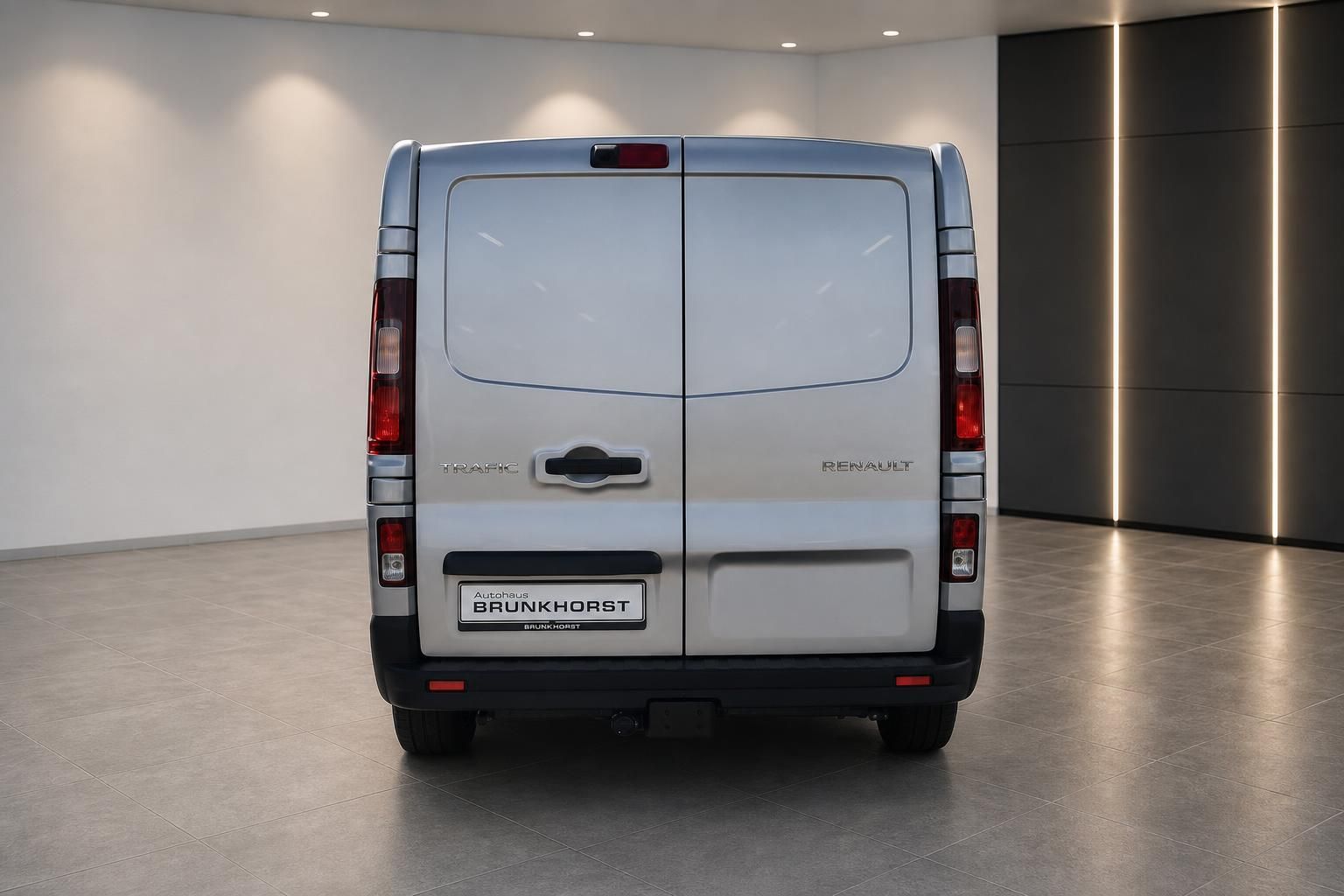 Renault Transporter silber Heckansicht mit Hecktüren - Nutzfahrzeug Kastenwagen von hinten