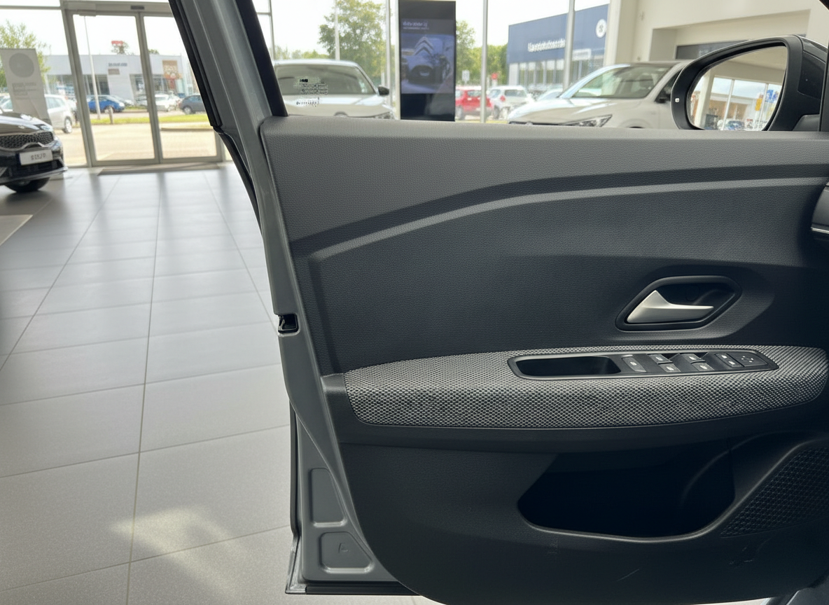Fahrzeugtür Innenansicht mit elektrischen Fensterhebern im Autohaus Showroom