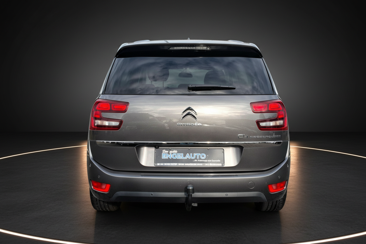 Citroën C4 Grand Tourer in Grau – Heckansicht mit Anhängerkupplung