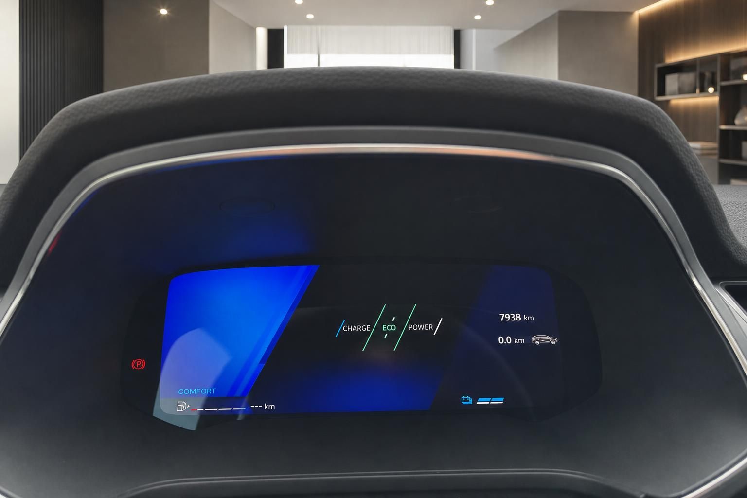 Renault digitales Kombiinstrument mit blauer Anzeige und Fahrmodus-Auswahl