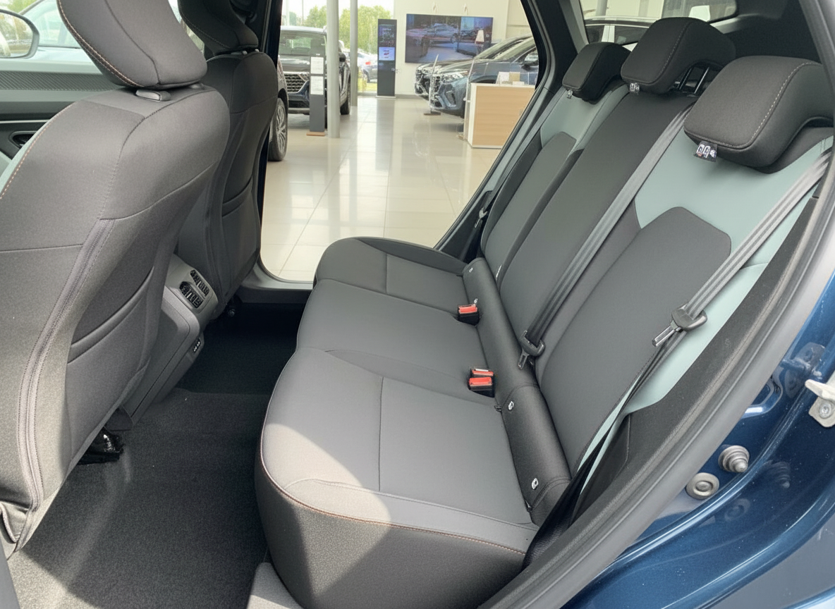 Hyundai SUV Innenraum Rücksitzbank schwarz mit Sicherheitsgurten im Autohaus