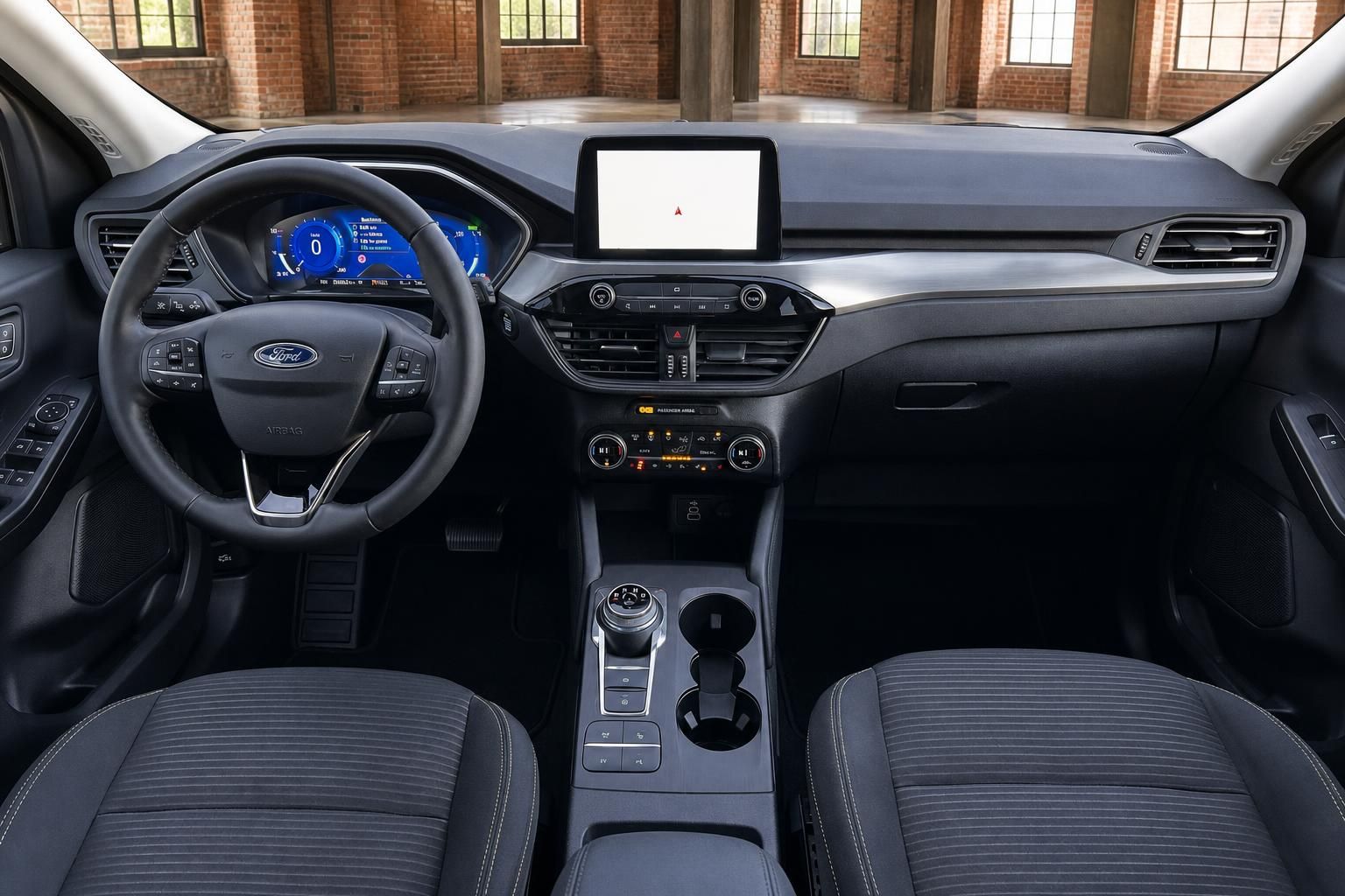Ford Cockpit Frontansicht mit Lenkrad und Mittelkonsole
