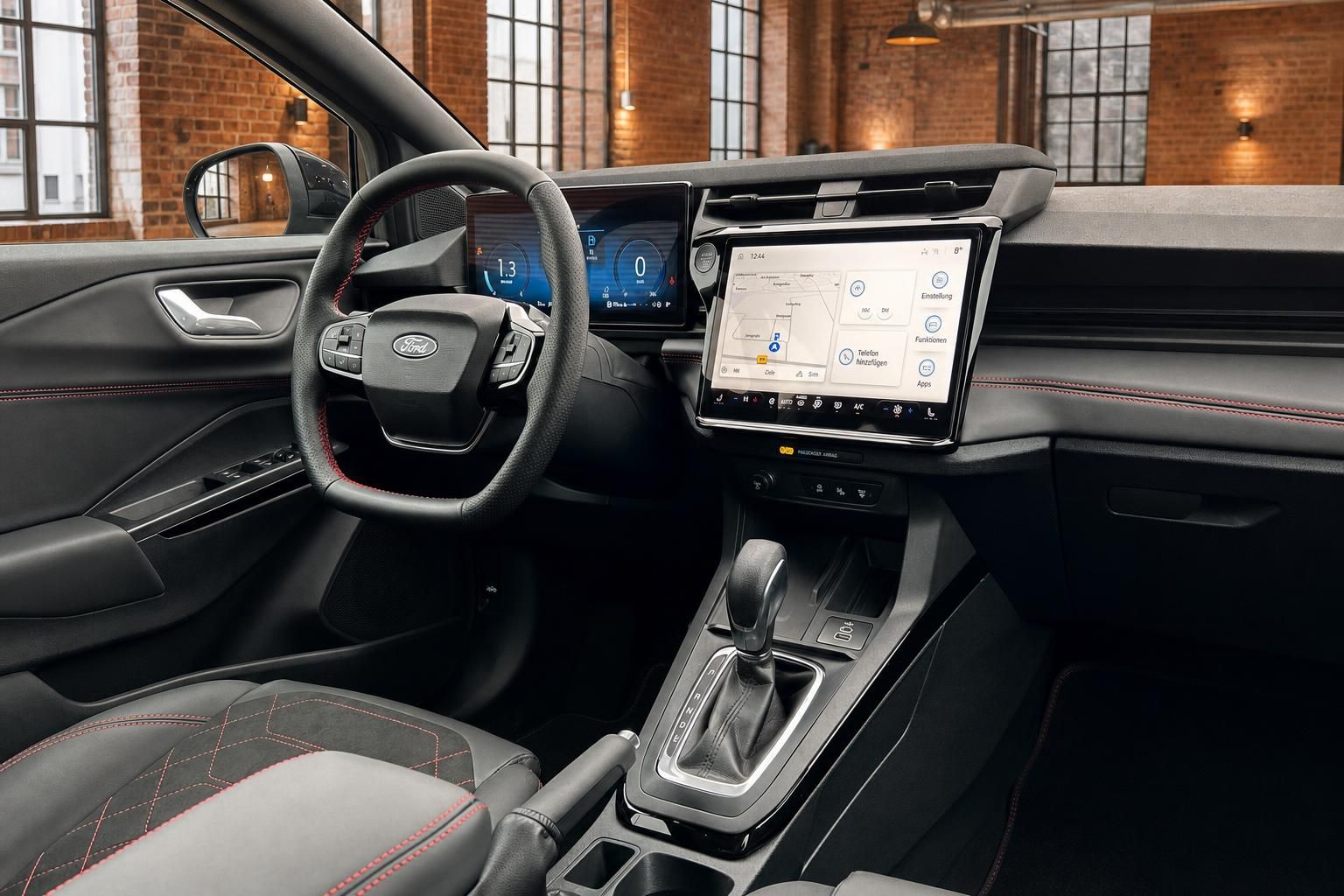 Ford Cockpit mit Lenkrad, digitalem Tacho und Touchscreen Infotainment-System