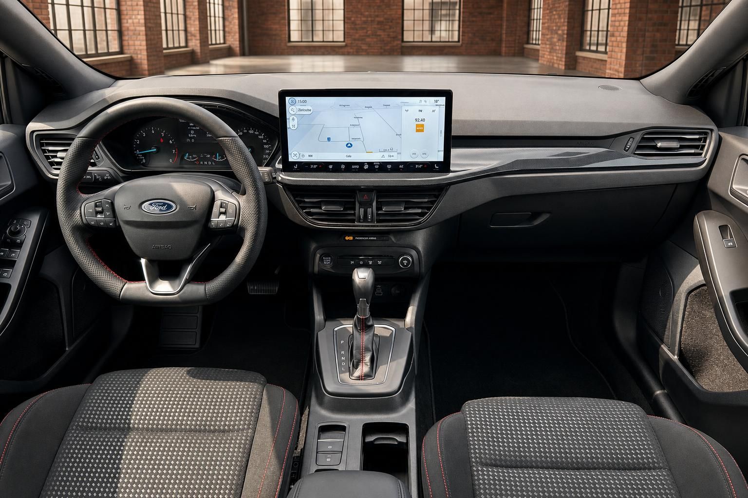 Ford Fokus Armaturenbrett mit Touchscreen und Lenkrad Frontansicht