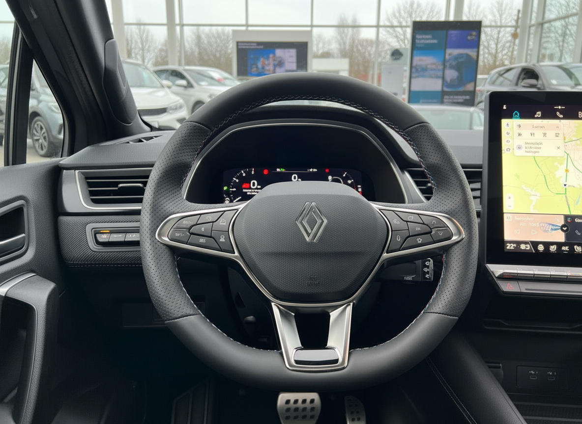 Renault Innenraum Cockpit mit Lenkrad, digitalem Tacho und großem Navigationsdisplay