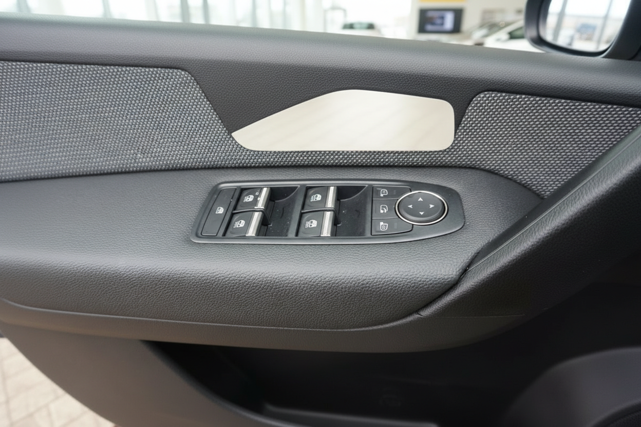 Fahrzeugtür Innenansicht mit elektrischen Fensterheberschaltern und Spiegelverstellung