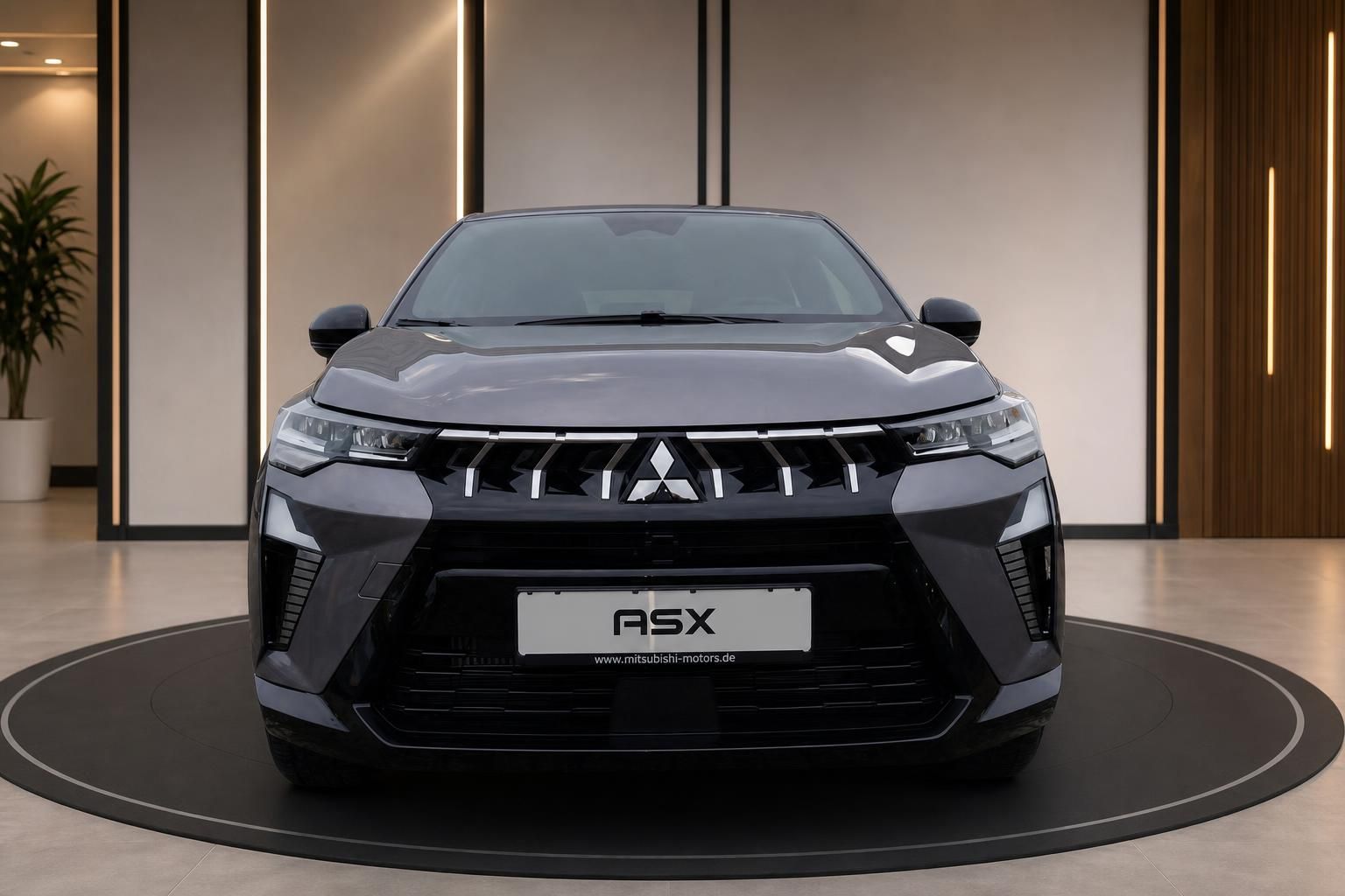 Mitsubishi ASX schwarz Frontansicht gerade im Showroom