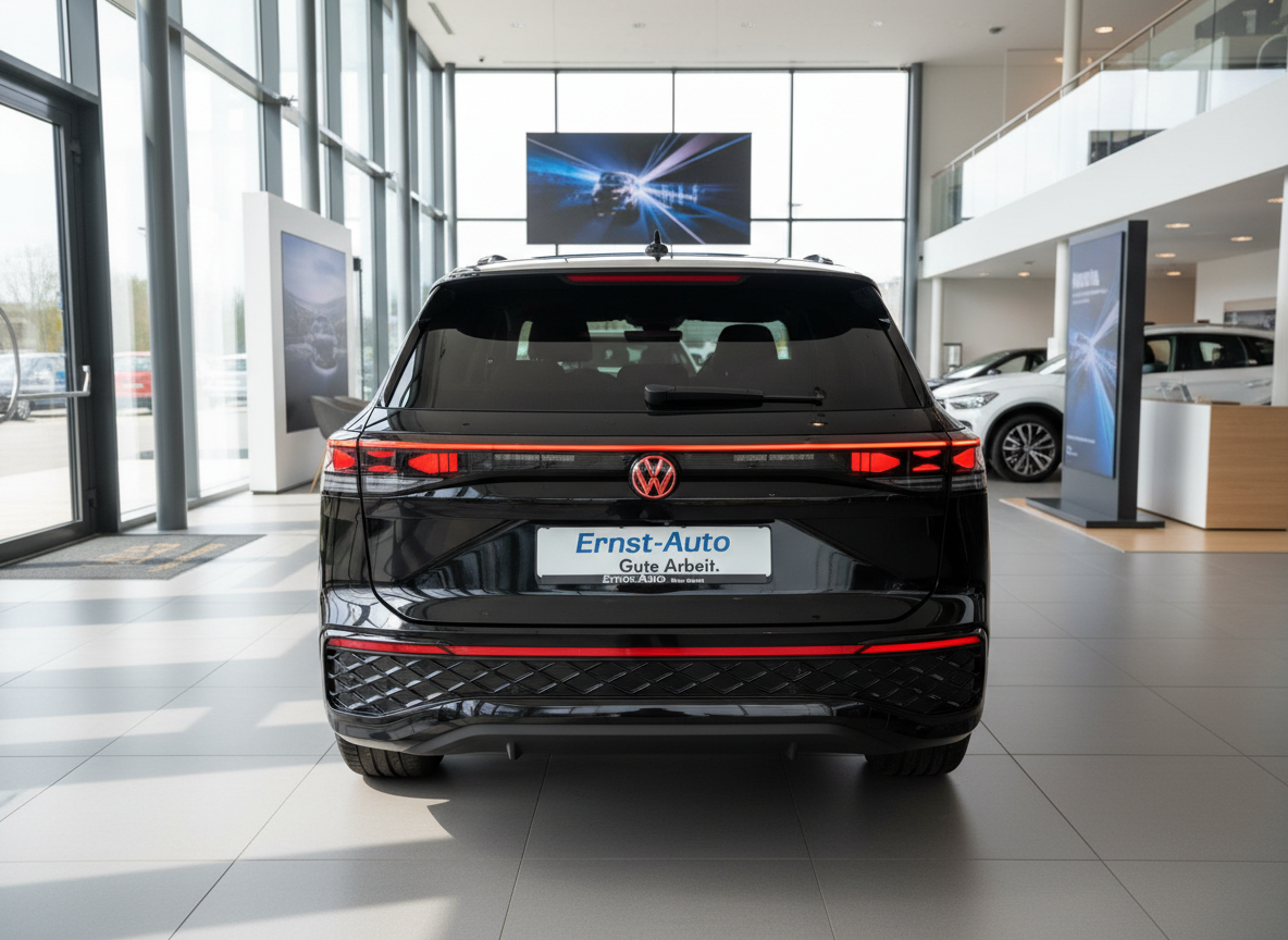 Schwarzer Volkswagen SUV Heckansicht im Autohaus Ernst-Auto Showroom
