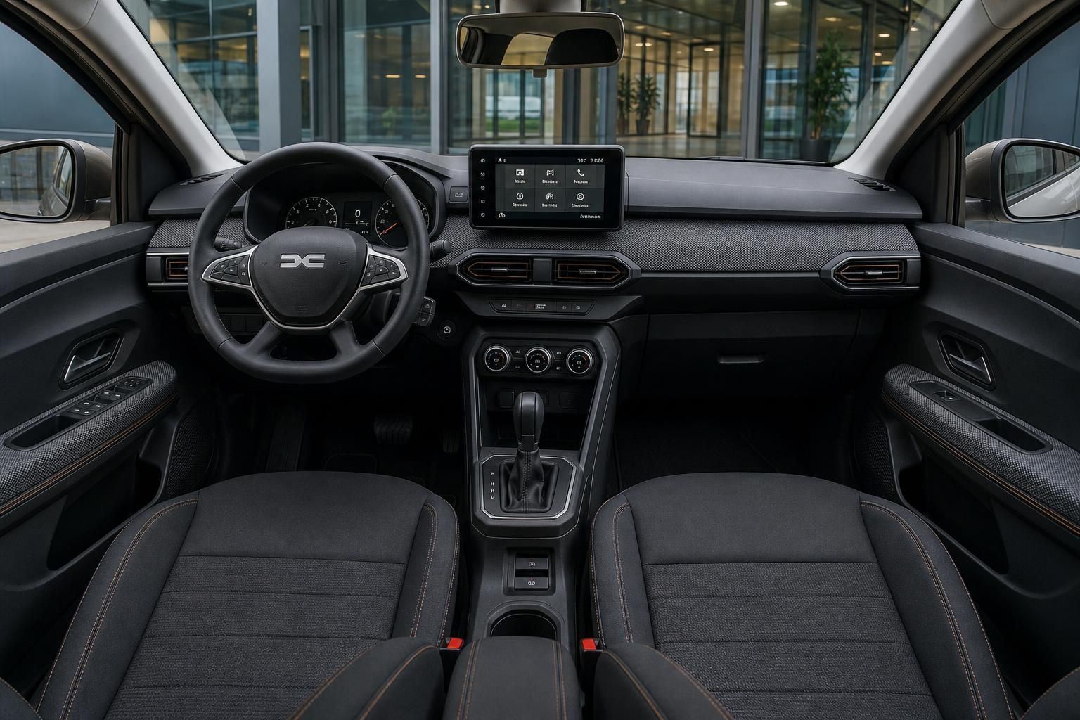 Dacia Armaturenbrett komplett mit Lenkrad, Display und Mittelkonsole in schwarz