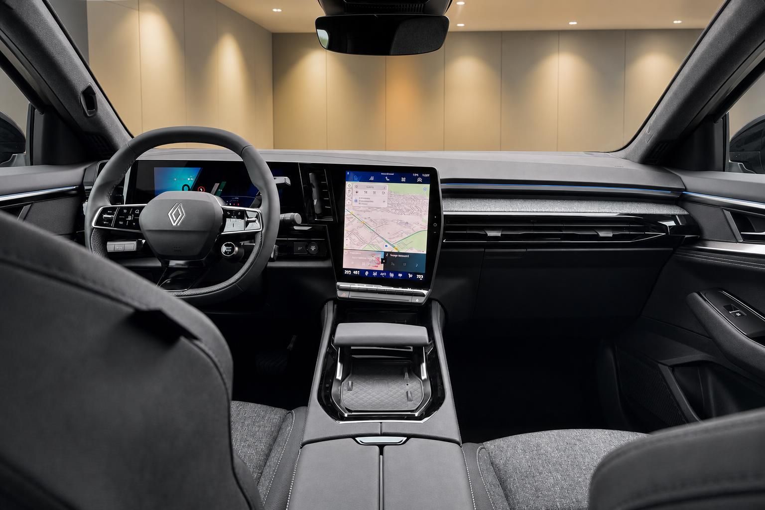 Renault Austral Innenraum - Panoramaansicht mit großem Touchscreen und modernem Infotainment