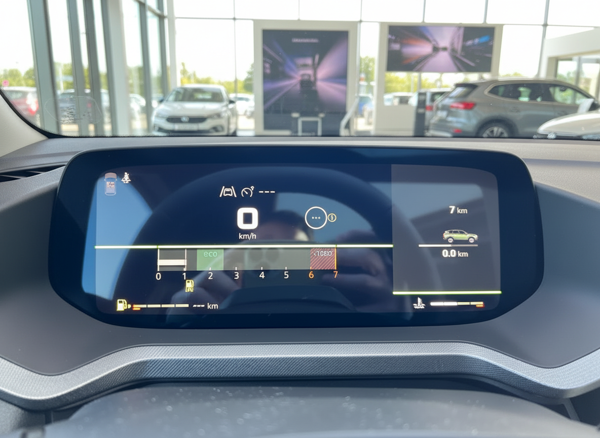 Digitales Kombiinstrument Innenraum Fahrzeug mit Tachoanzeige und Eco-Anzeige