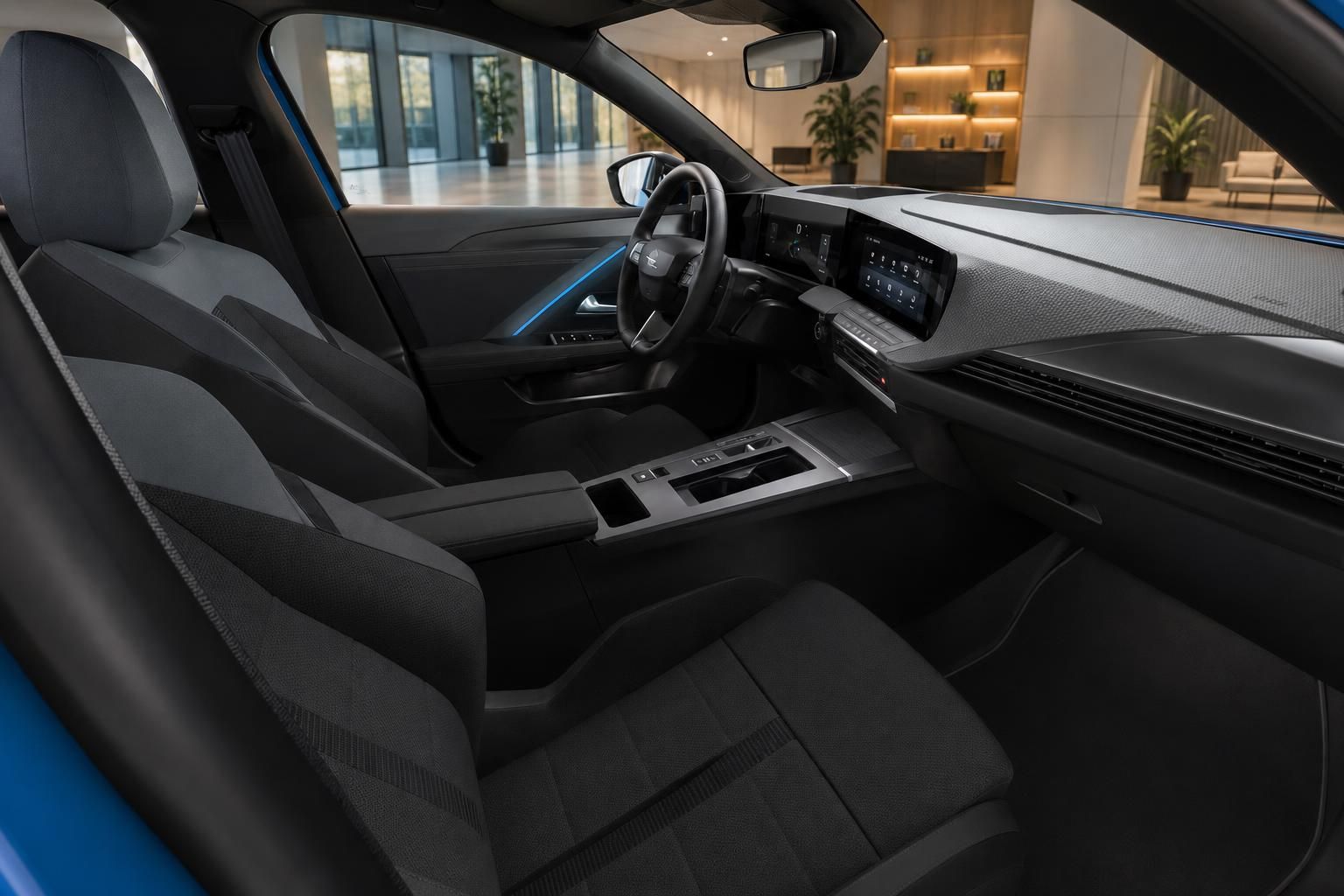 Opel Astra Electric Innenraum, Vordersitze und Armaturenbrett