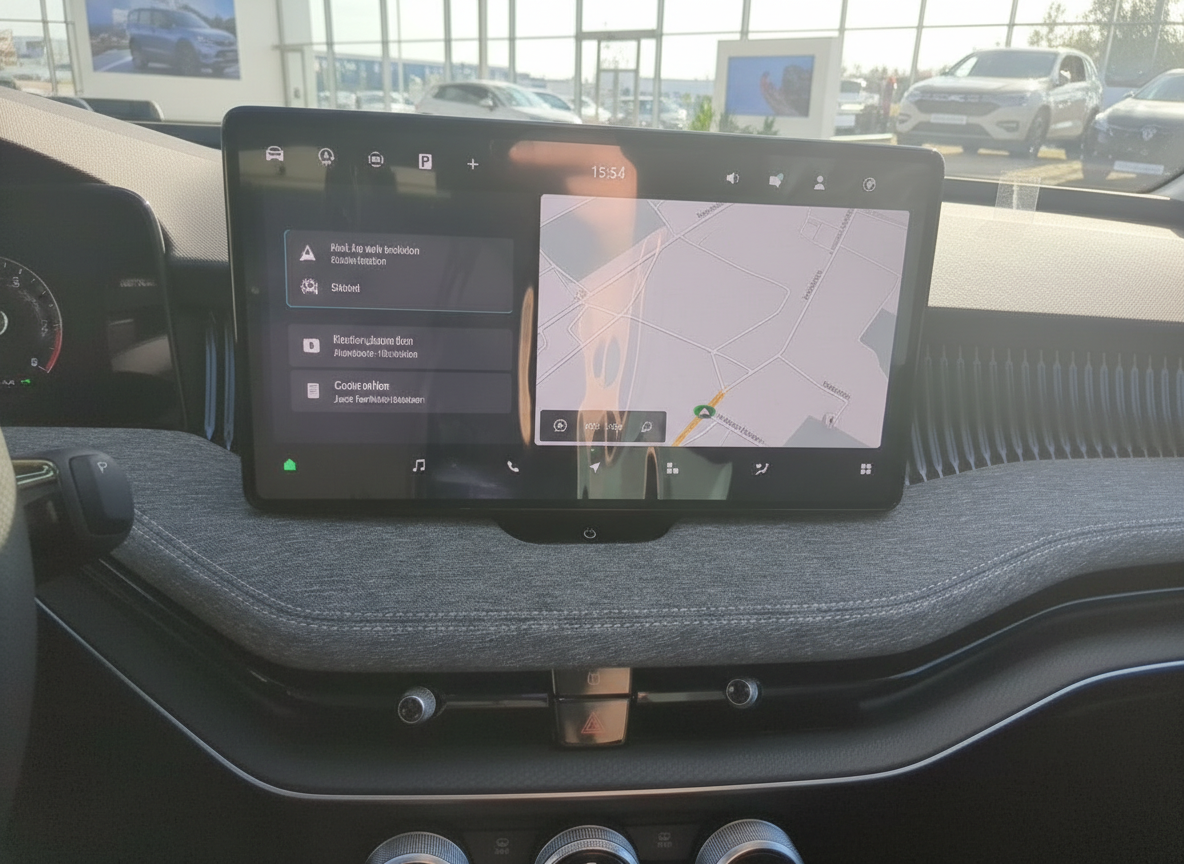Infotainment-Touchscreen mit Navigation im Renault Clio Innenraum Detailansicht