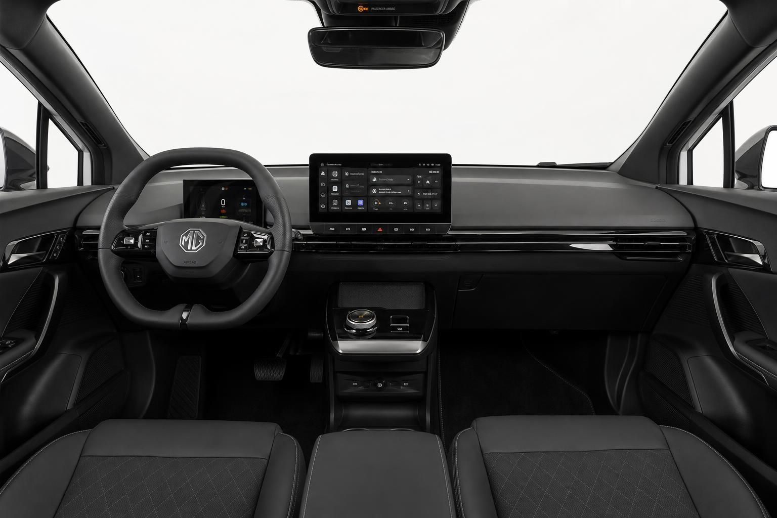 MG Fahrzeug Cockpit Frontansicht mit digitalem Infotainment-System