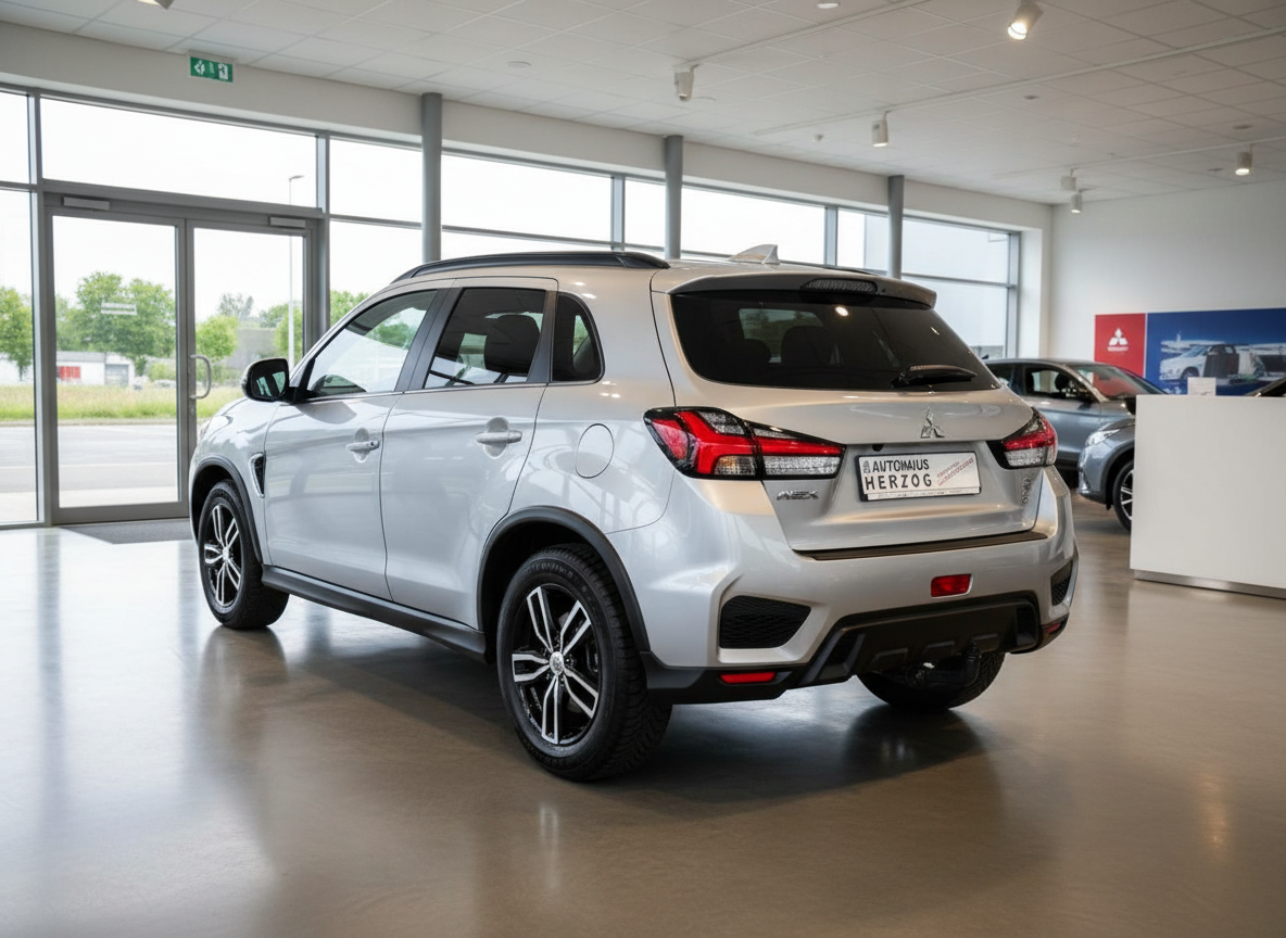 Mitsubishi ASX silber Heckansicht im Autohaus Herzog Showroom