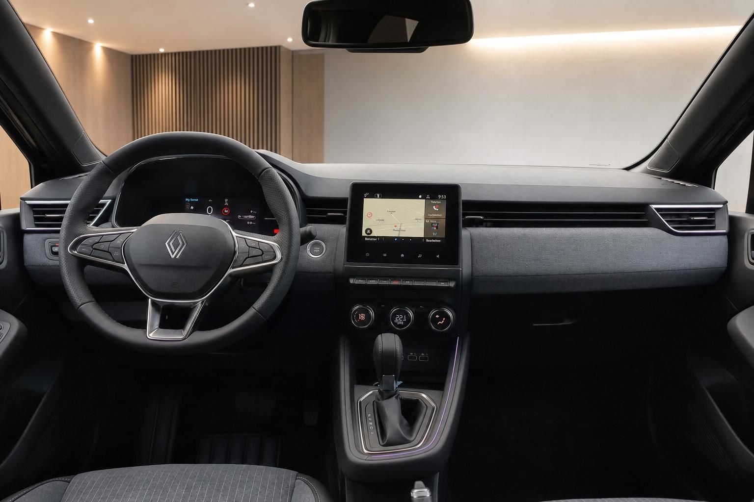 Renault Clio Innenraum Dashboard Touchscreen Lenkrad Klimaanlage digitale Anzeigen zentrale Konsole