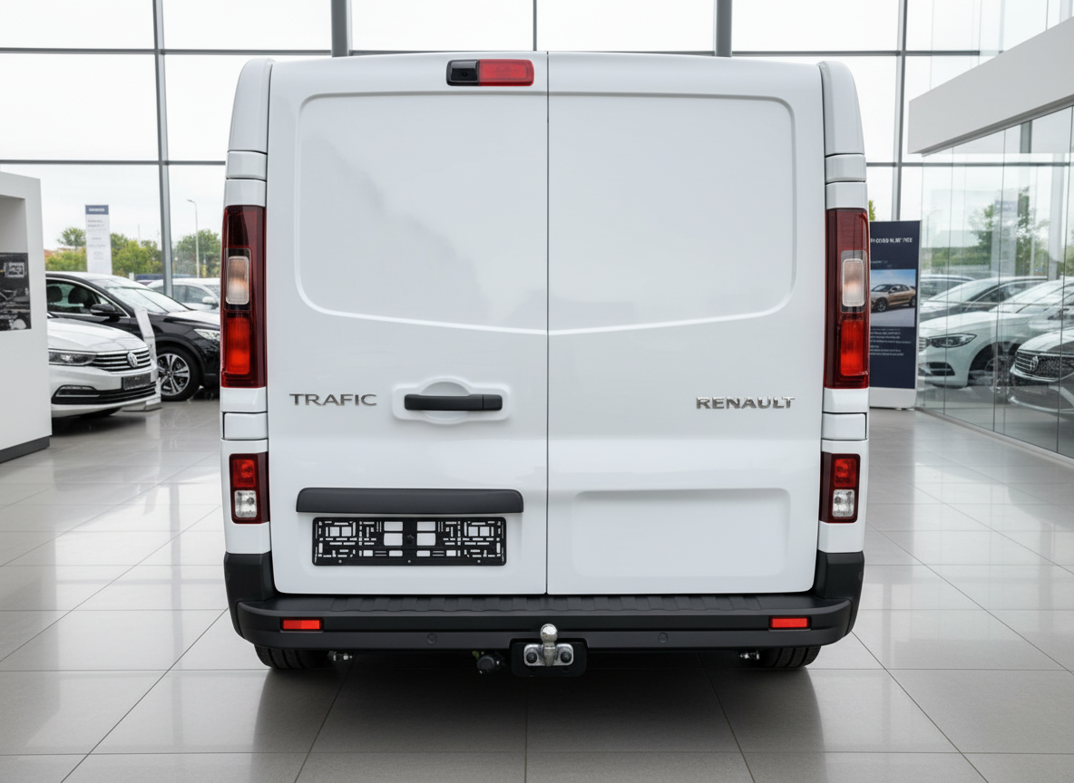 Renault Trafic Kastenwagen weiß Heckansicht im Autohaus