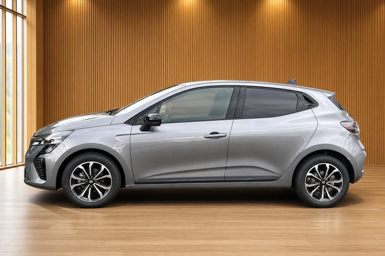 Renault Clio grau Seitenansicht – sportlicher Kleinwagen mit Leichtmetallfelgen