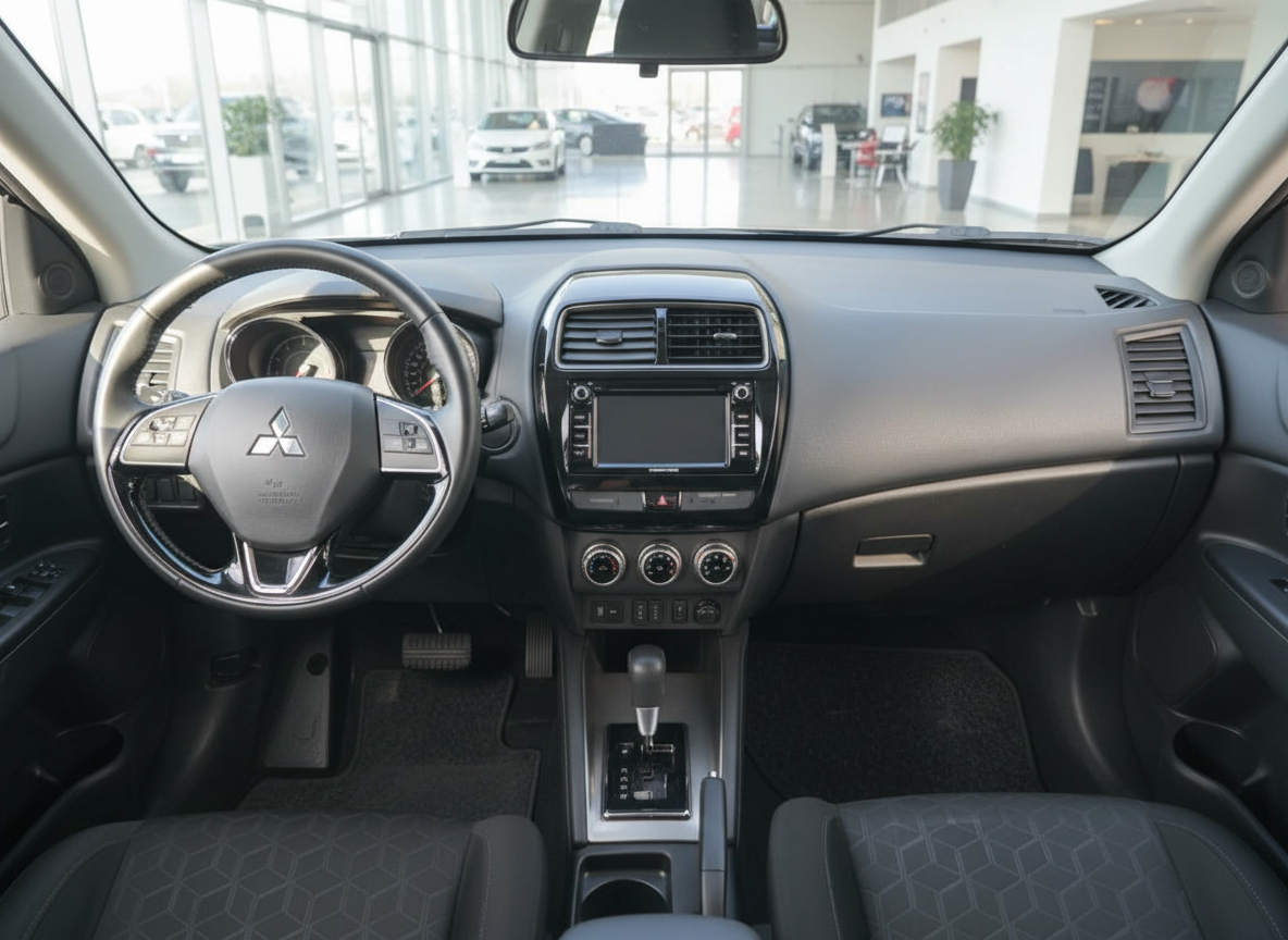 Mitsubishi ASX Innenraum mit Cockpit, Touchscreen-Navigation und Automatikgetriebe im Autohaus