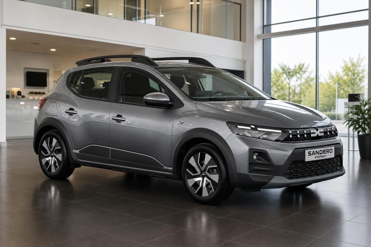 Dacia Sandero Stepway grau Frontansicht im Verkaufsraum