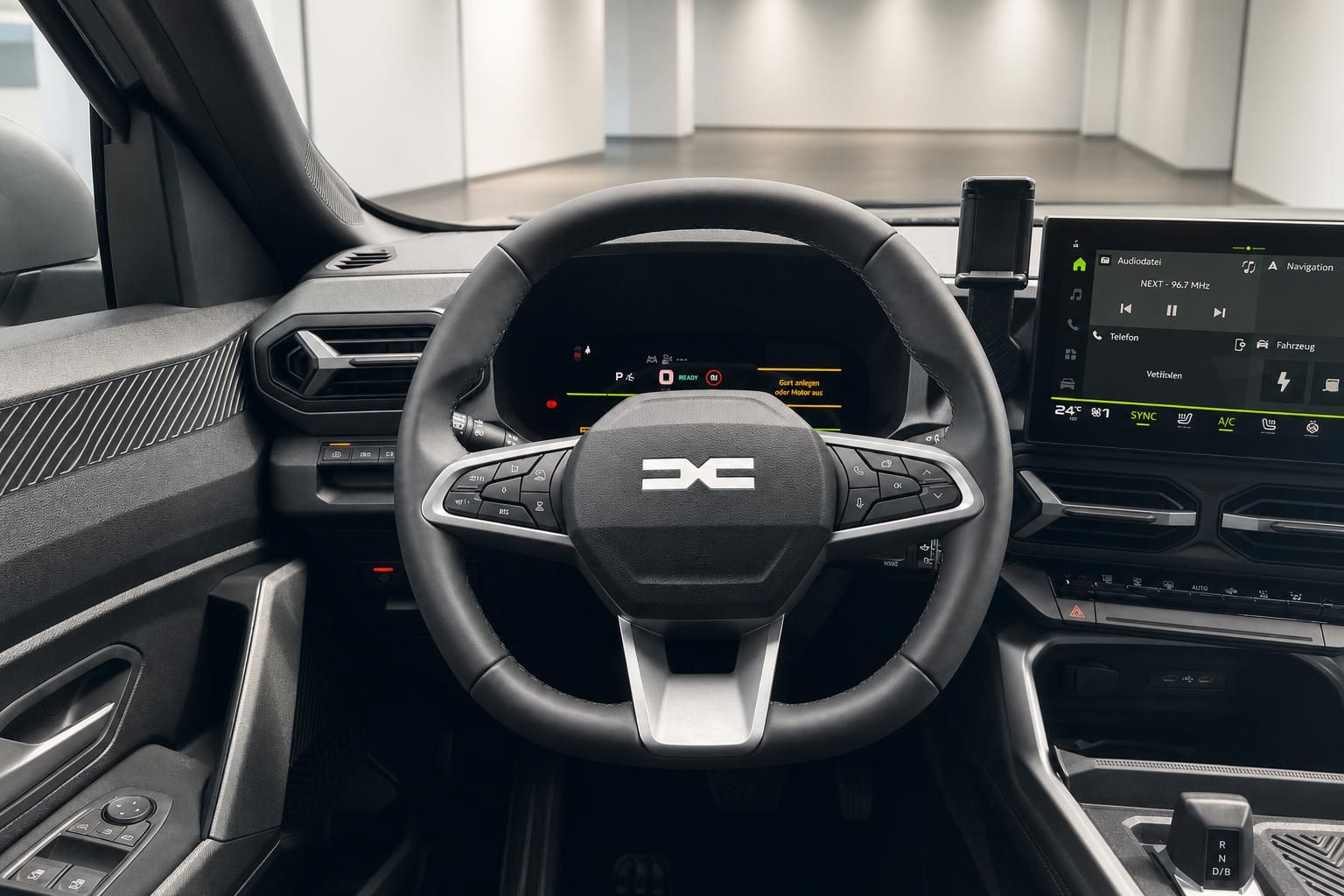 Fahrzeug Armaturenbrett mit digitalem Display und Lenkrad