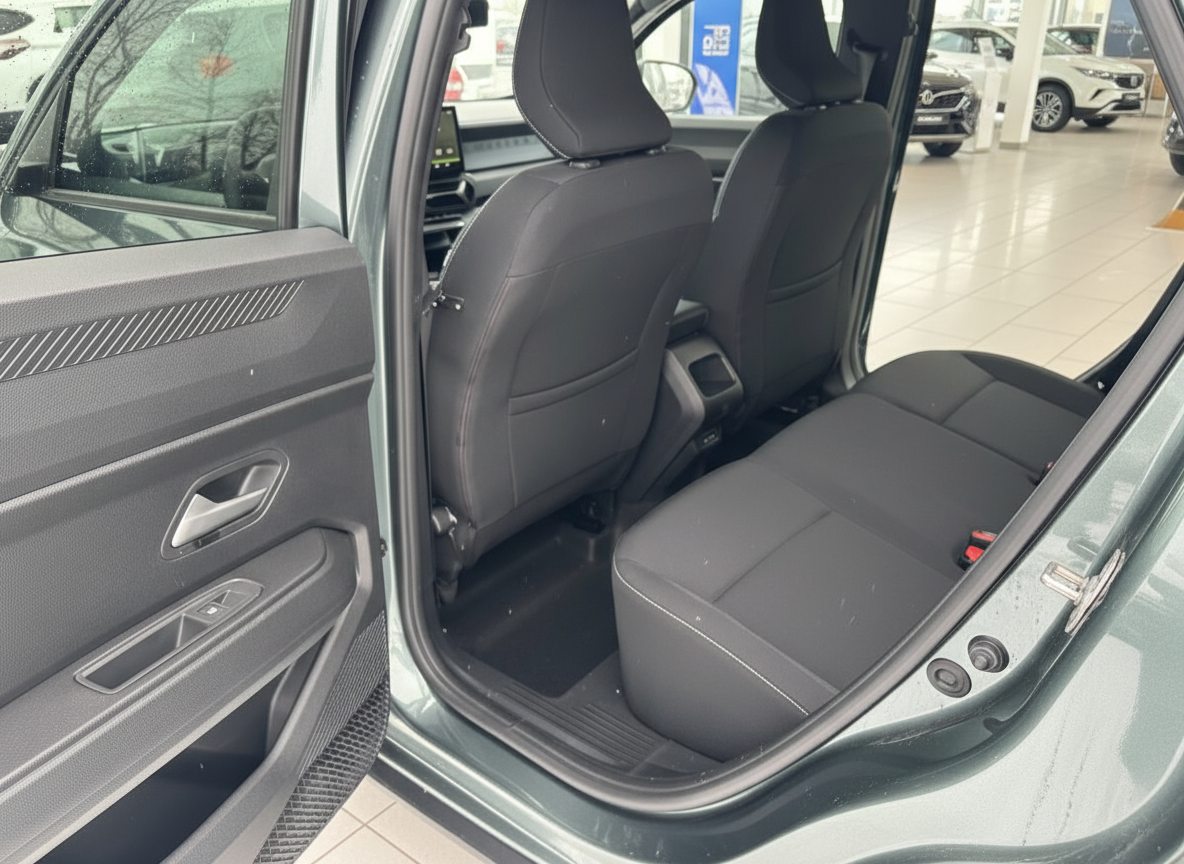 VW Golf Innenraum Rücksitzbank schwarz – Blick durch geöffnete Hintertür im Autohaus