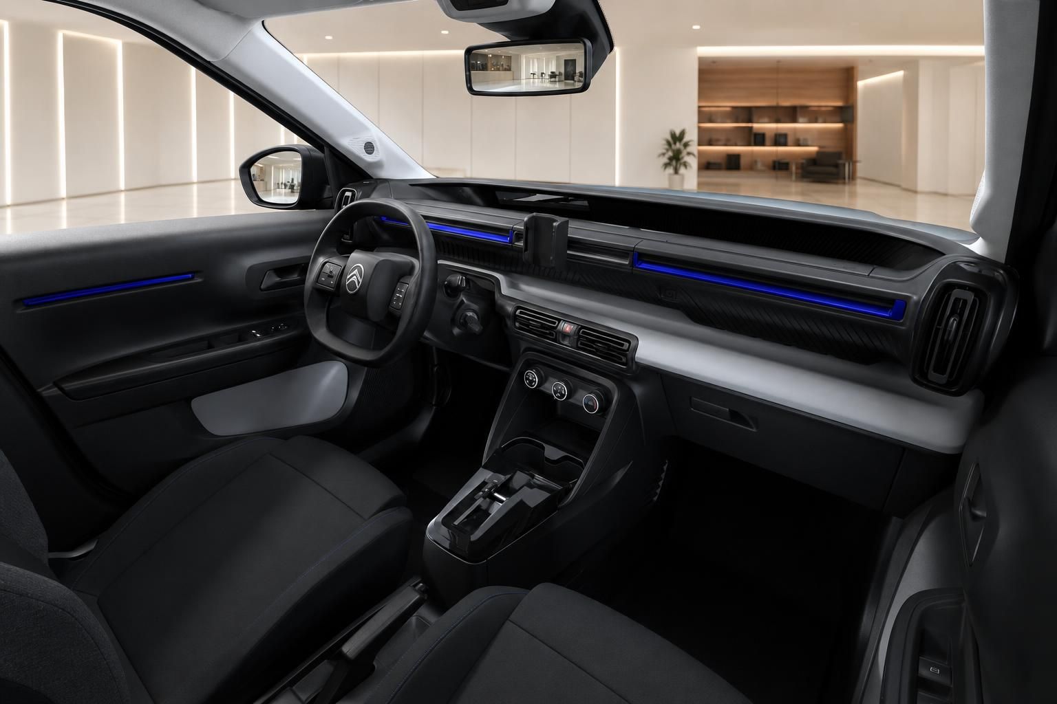 Citroën ë-C3 Interieur mit Armaturenbrett und blauer LED-Leiste