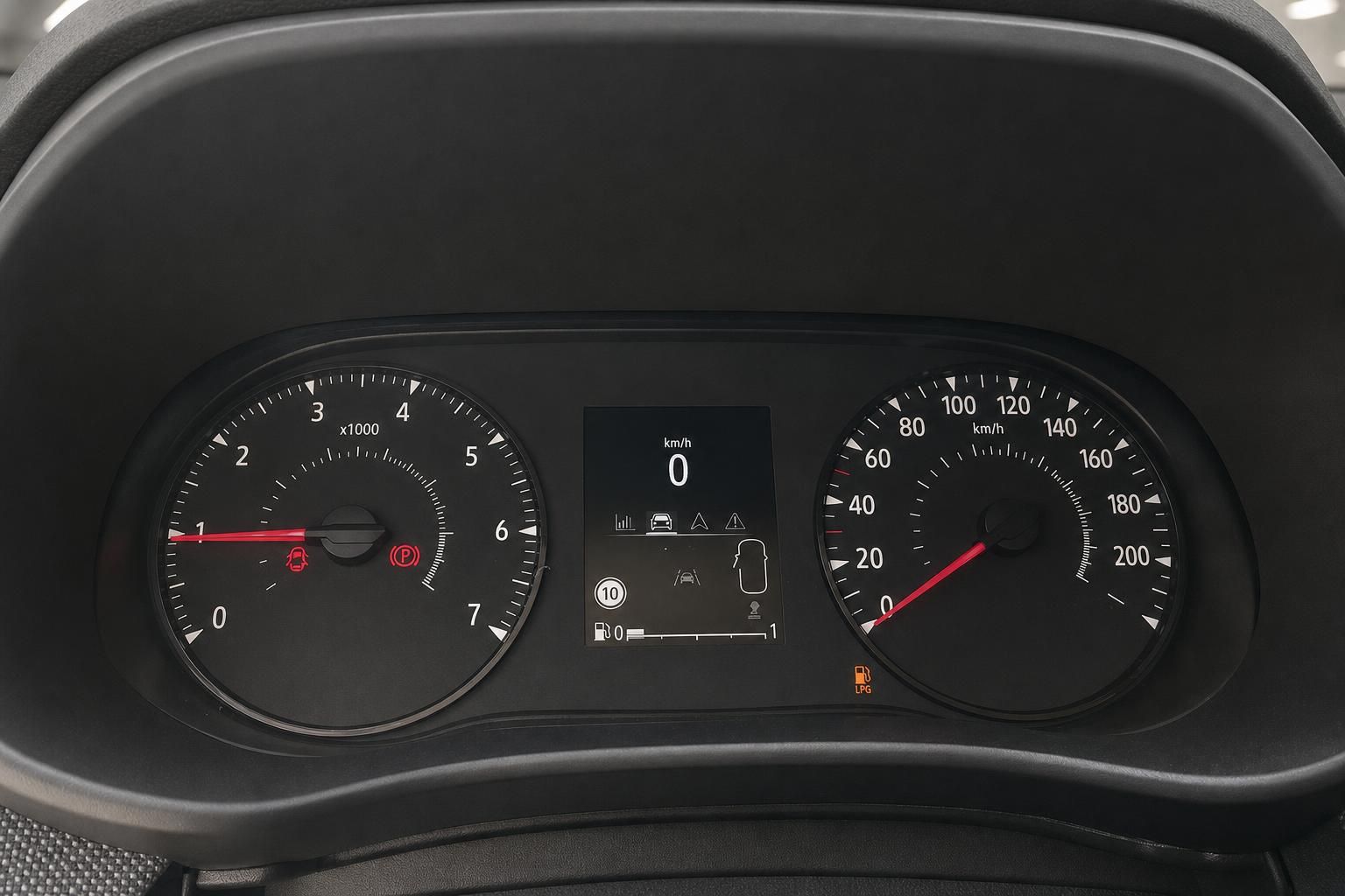 Tachometer und Drehzahlmesser mit Bordcomputer-Anzeige im Cockpit