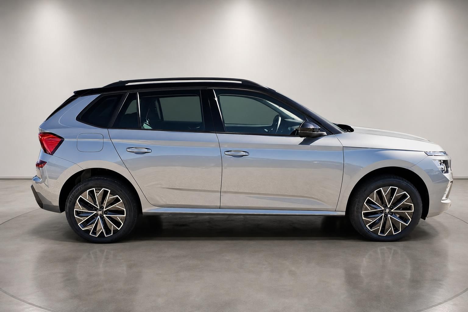 Skoda SUV in Silber, Seitenansicht mit Panoramadach