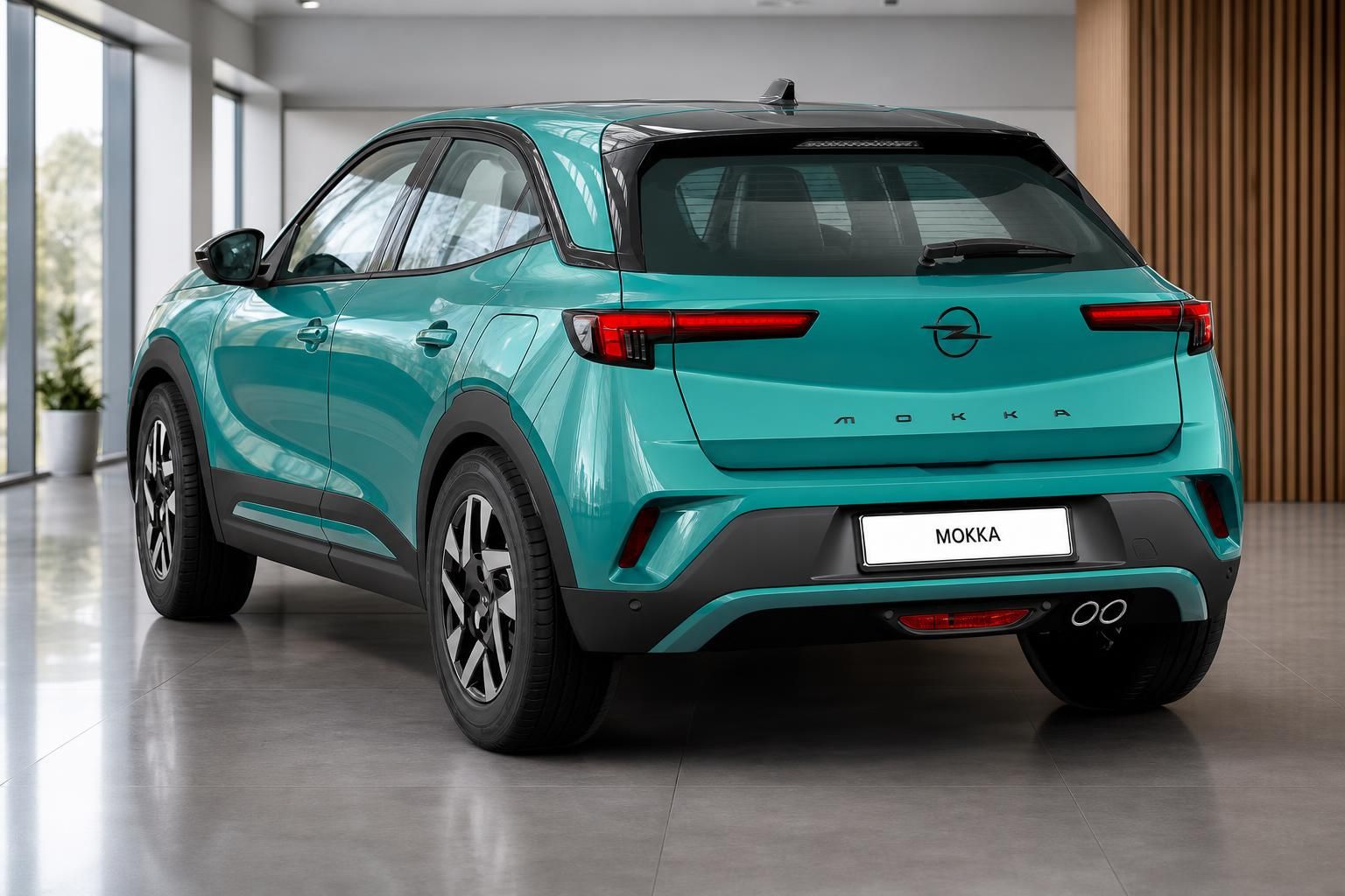 Opel Mokka Heckansicht in Türkis mit LED-Rückleuchten