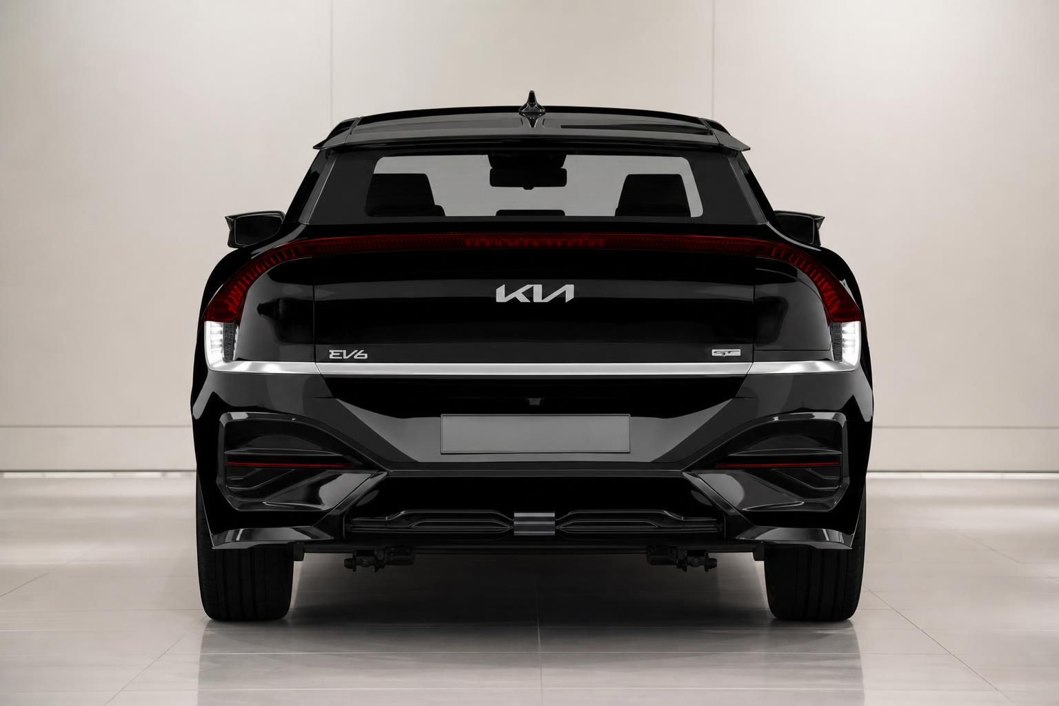 Kia EV6 GT in Schwarz, Heckansicht mit LED-Rückleuchten