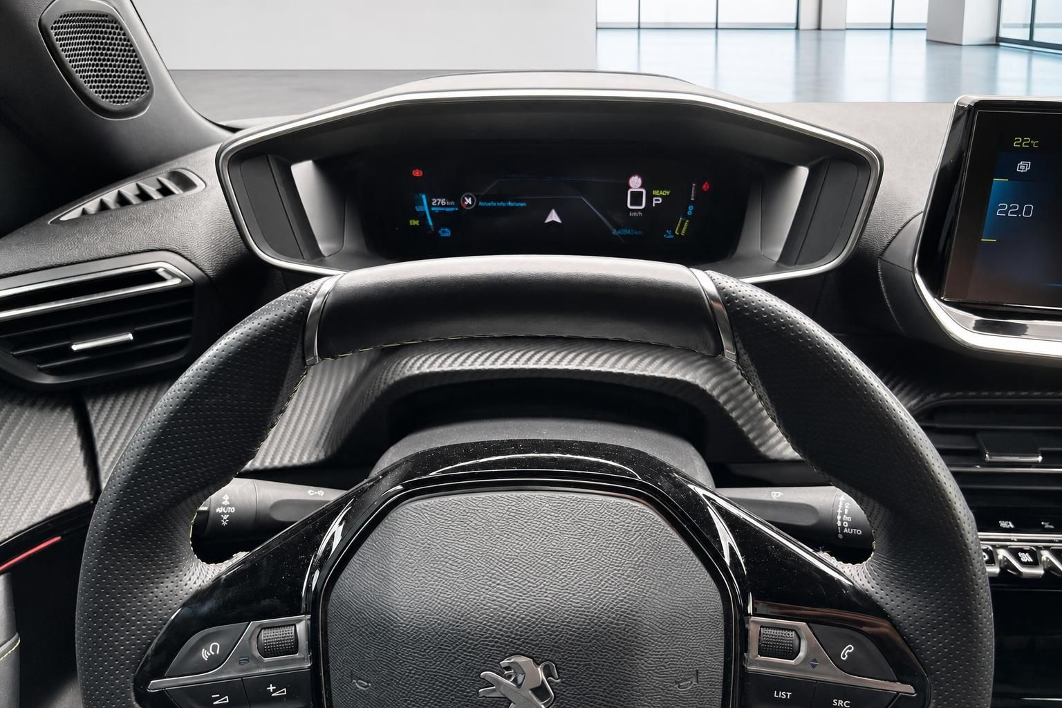 Peugeot Lenkrad mit digitalem Kombiinstrument im Detail