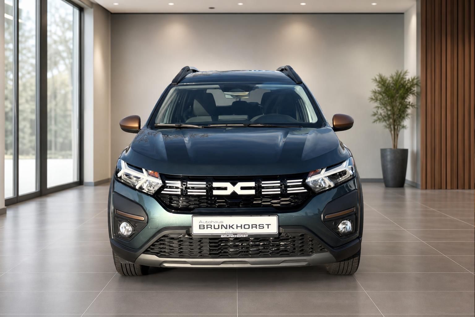 Dacia Jogger grün Frontansicht mit LED-Scheinwerfern - kompakter Familien-SUV