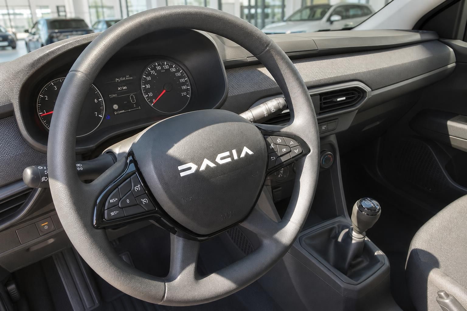 Dacia Innenraum mit Lenkrad und Armaturenbrett - Detailansicht Cockpit