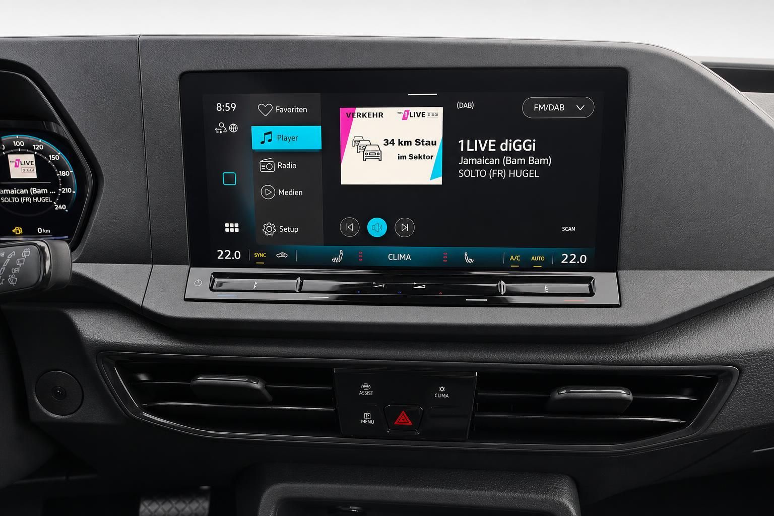 VW Caddy Infotainment Display Radio und Klima