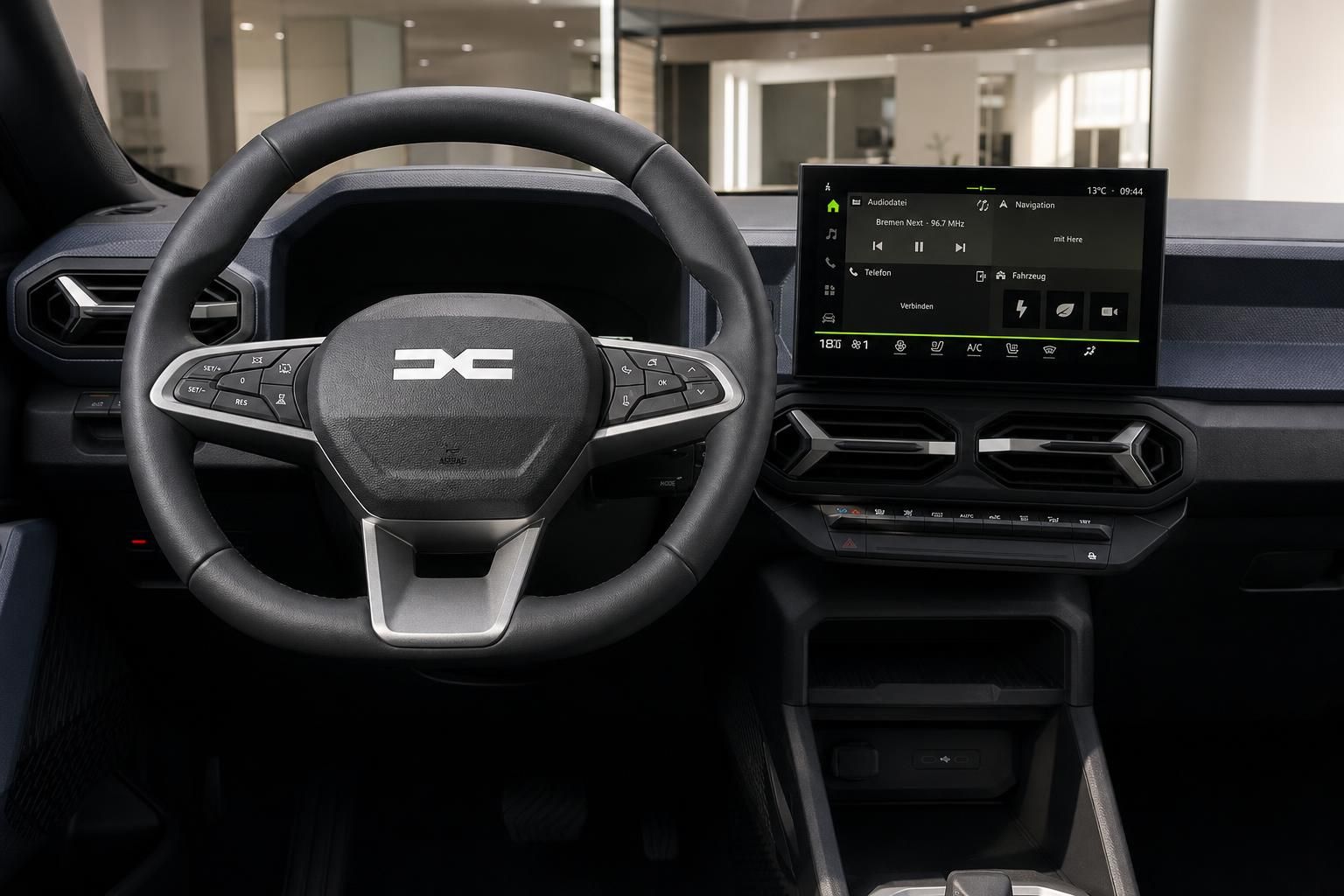 Dacia Cockpit mit Lenkrad, digitalem Display und Infotainment-System im modernen Design