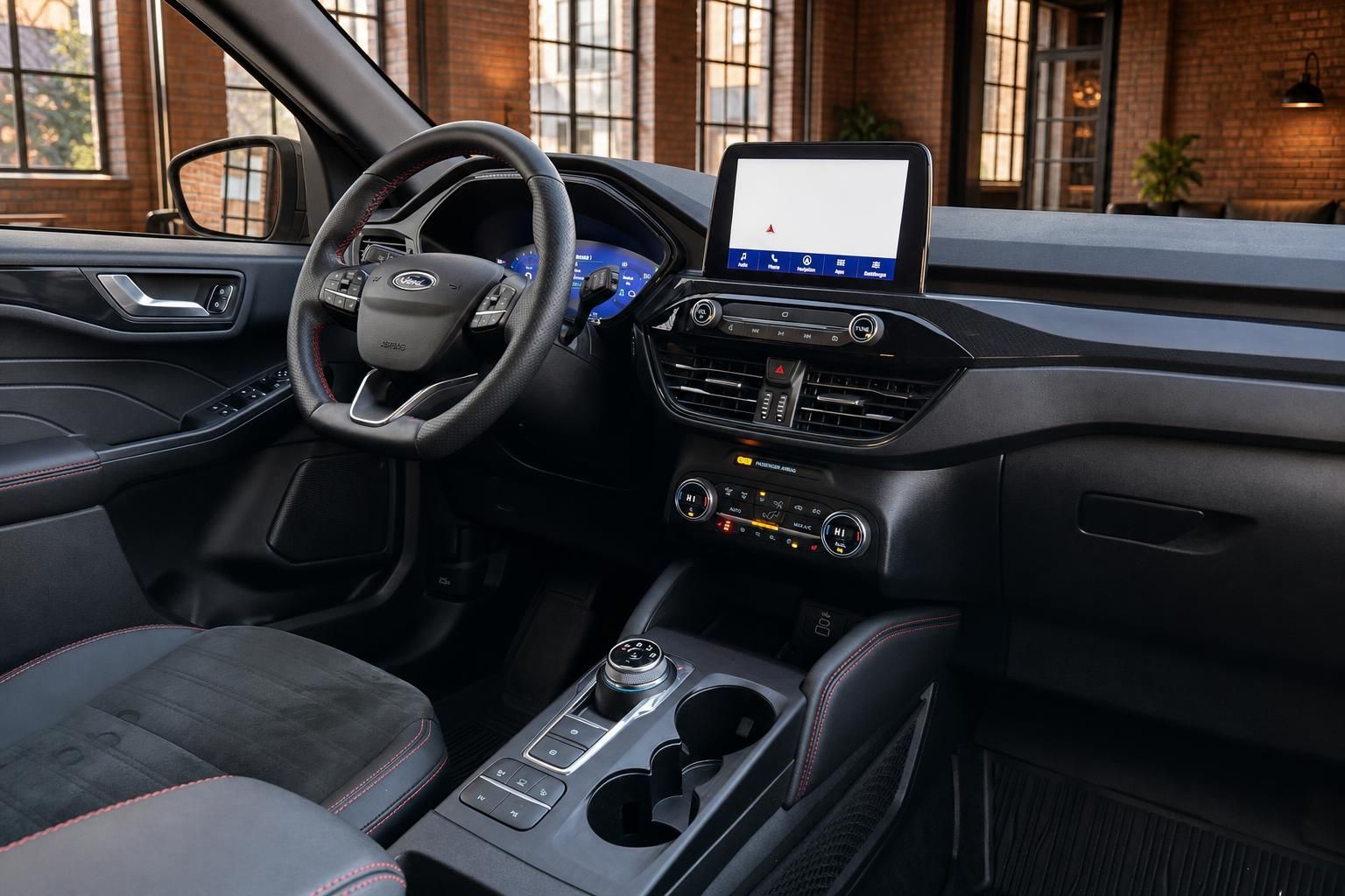 Ford Kuga Innenraum mit Cockpit, Lenkrad und Touchscreen Display