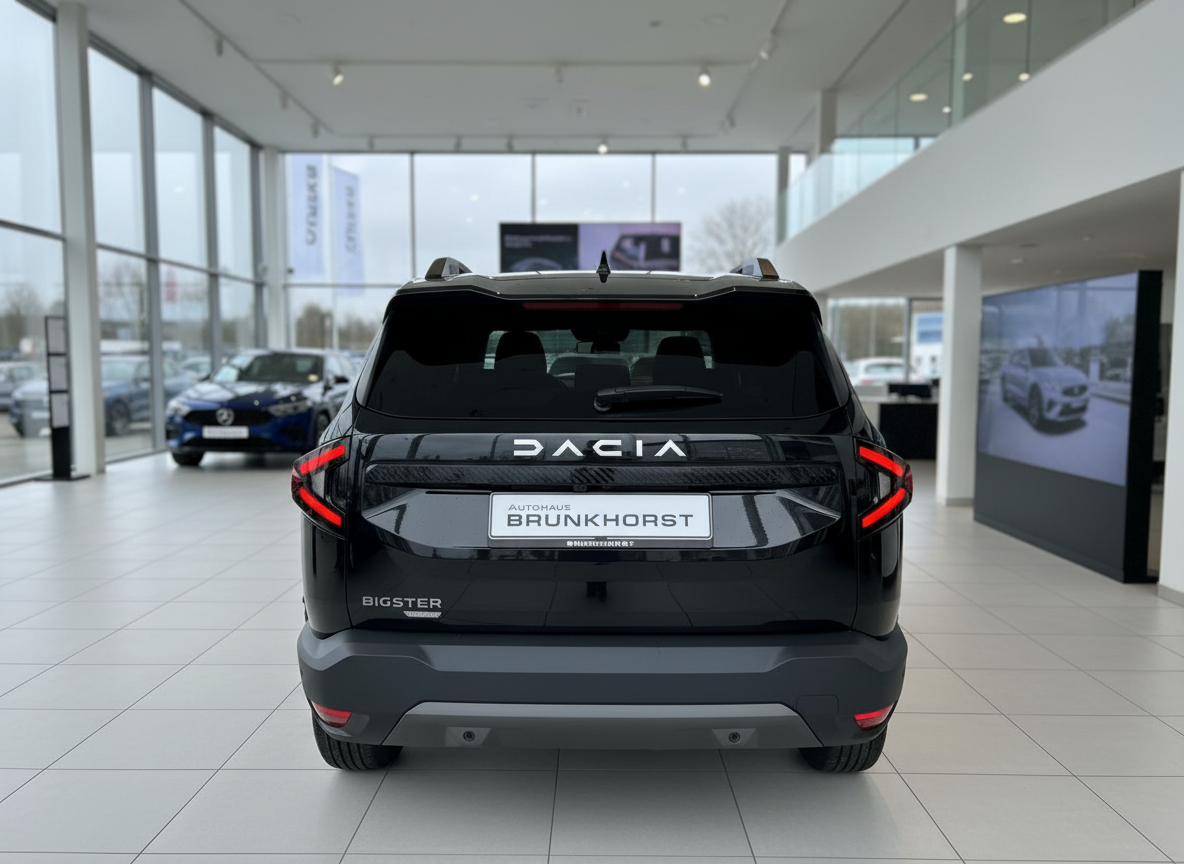 Dacia Bigster SUV schwarz Heckansicht im Autohaus Brunkhorst Showroom