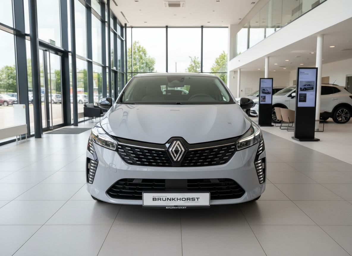 Renault Clio in Silber Frontansicht im Autohaus Brunkhorst Showroom