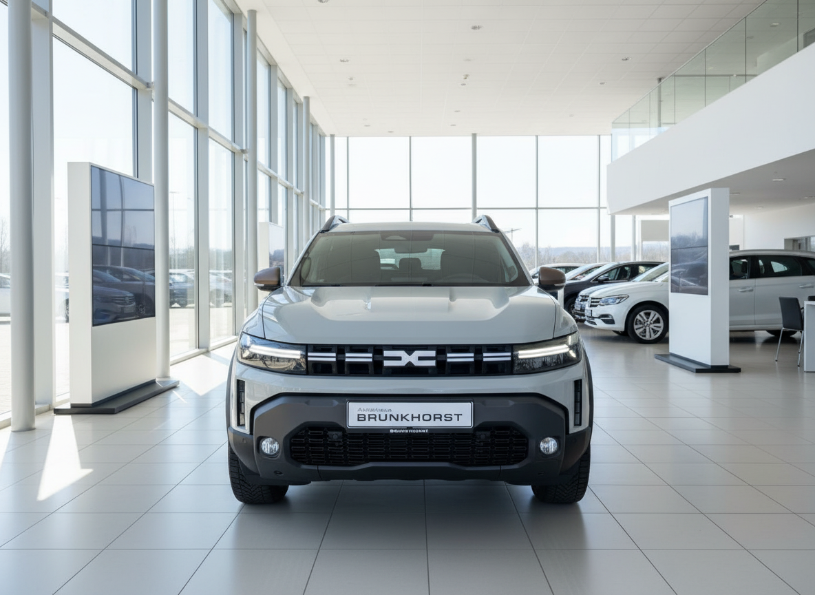 Dacia Duster SUV Frontansicht grau im Autohaus Brunkhorst Showroom